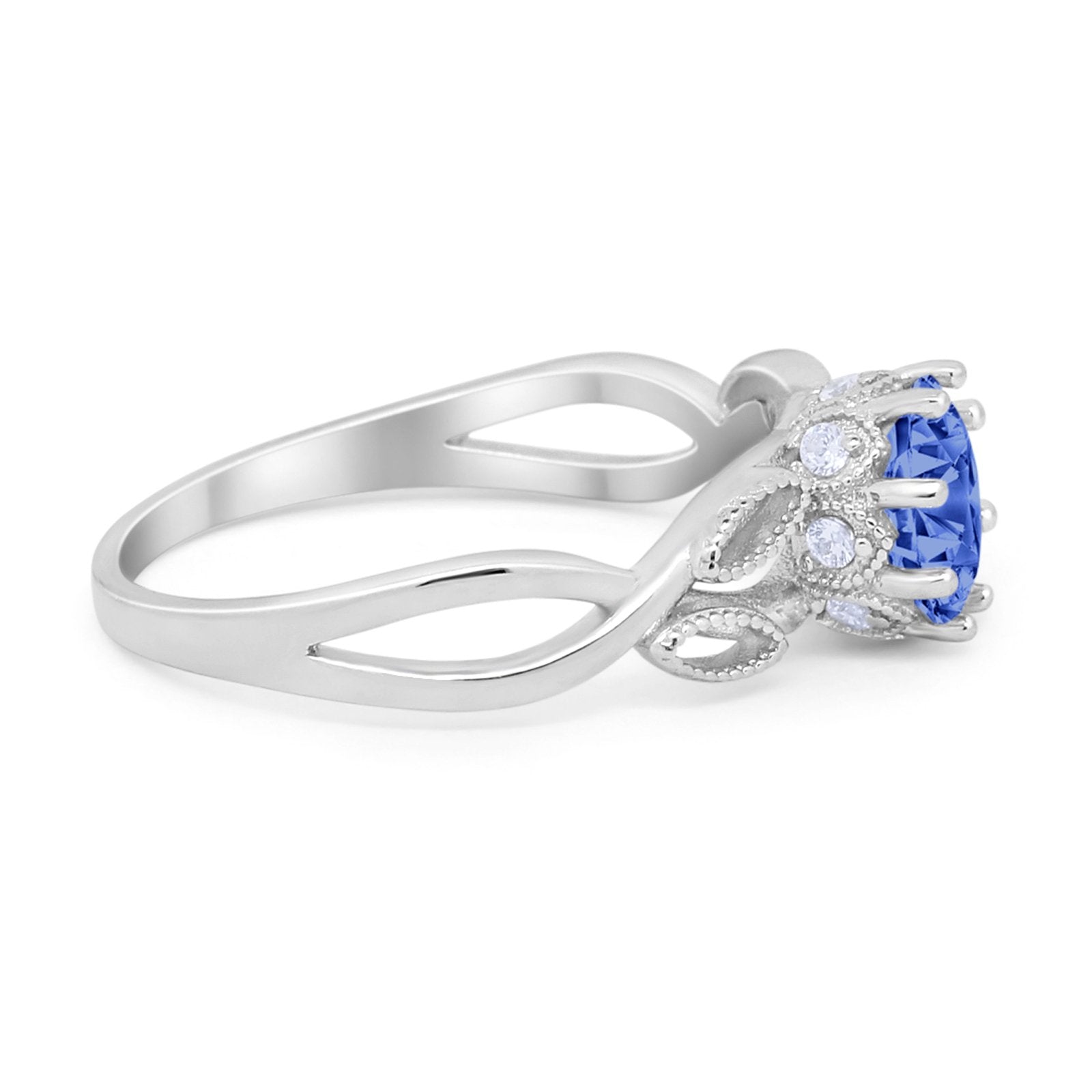 Floral Infnity Shank Wedding Engaement Ring Round Cubic Zirconia 925 Sterling Silver