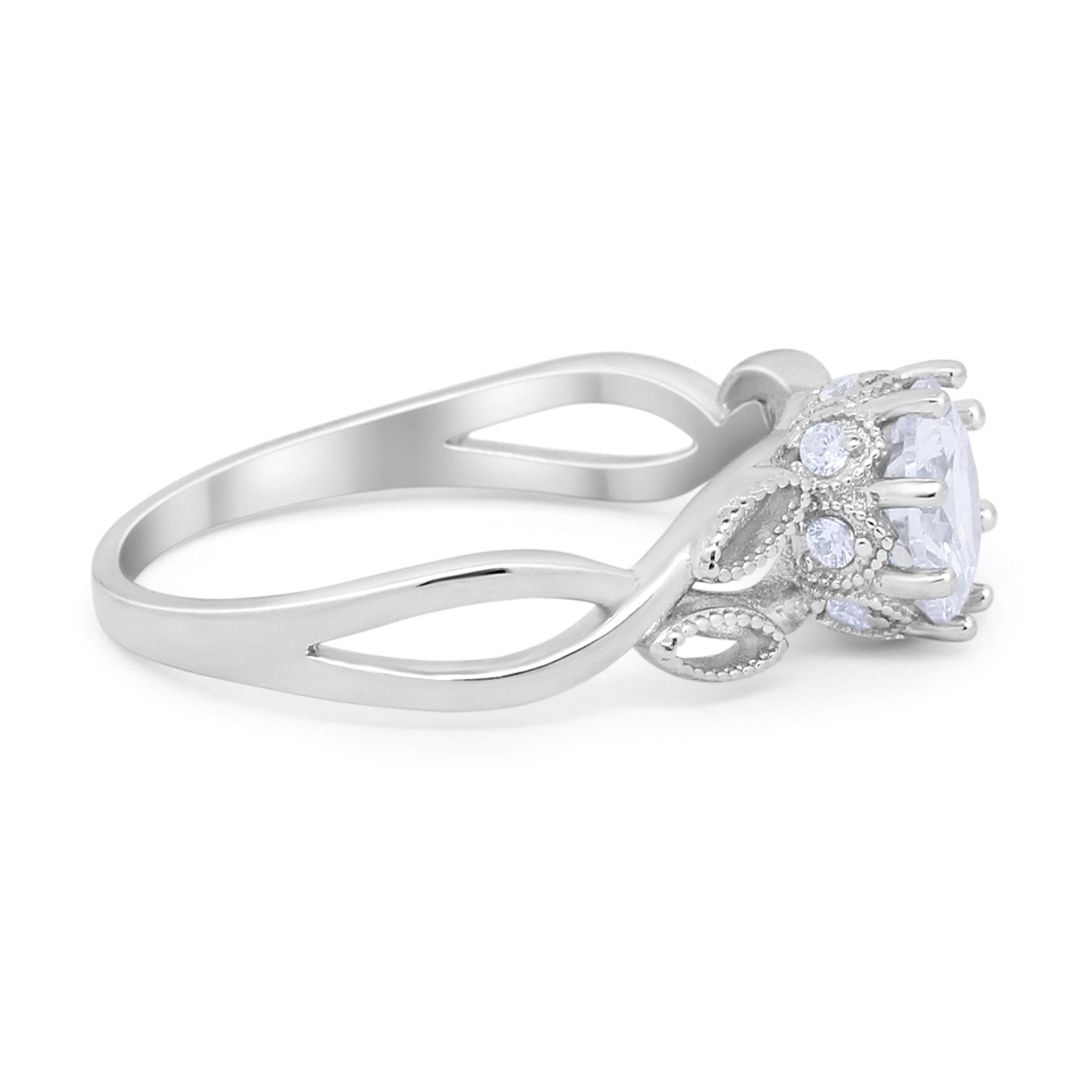 Floral Infnity Shank Wedding Engaement Ring Round Cubic Zirconia 925 Sterling Silver
