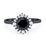 Floral Art Deco Wedding Engagement Bridal Ring Round Cubic Zirconia 925 Sterling Silver