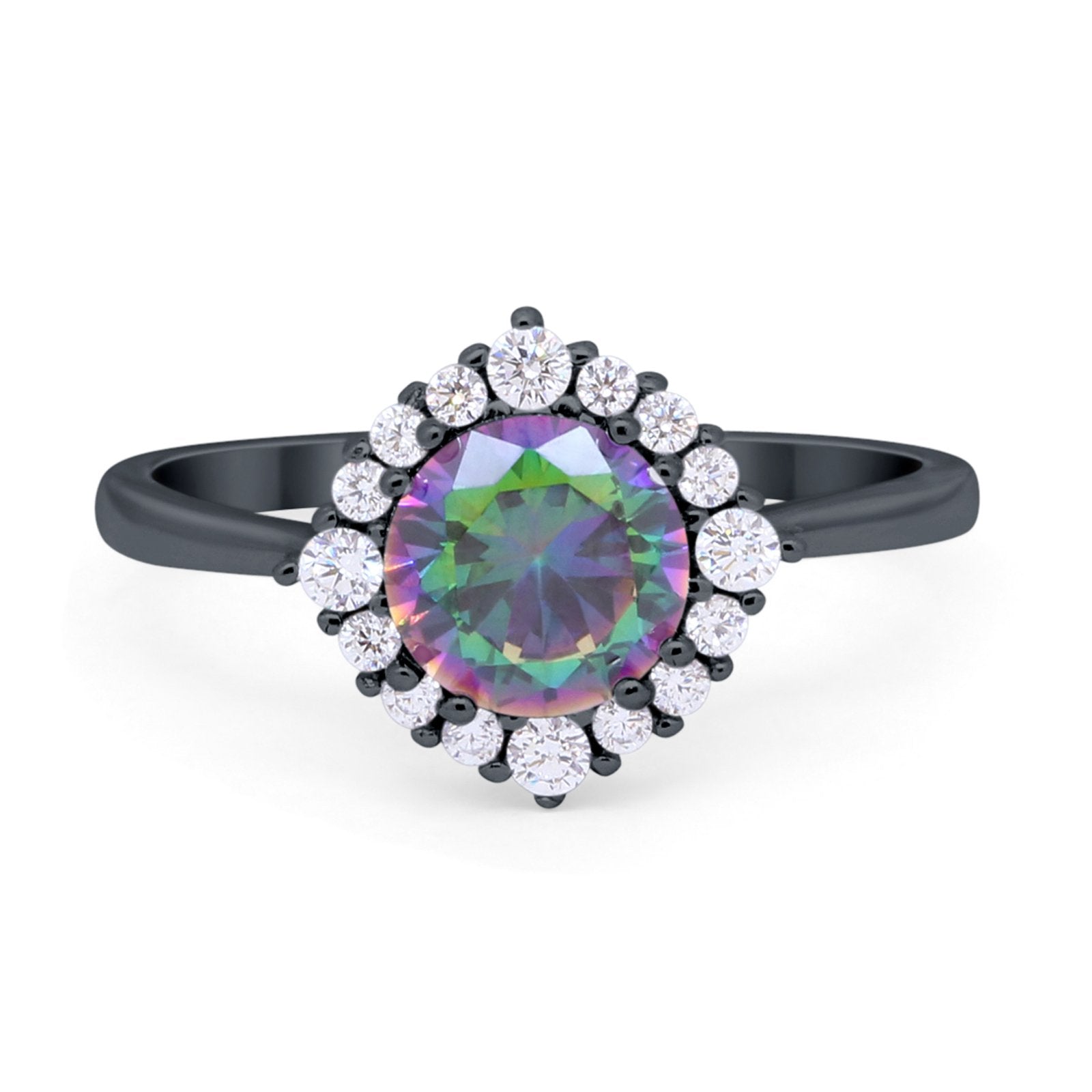 Floral Art Deco Wedding Engagement Bridal Ring Round Cubic Zirconia 925 Sterling Silver