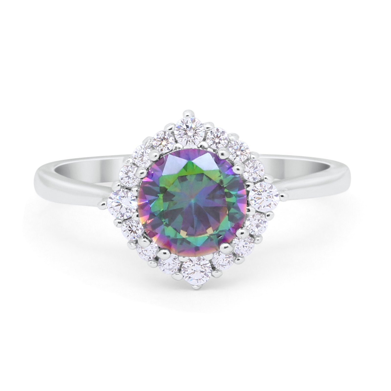 Floral Art Deco Wedding Engagement Bridal Ring Round Cubic Zirconia 925 Sterling Silver