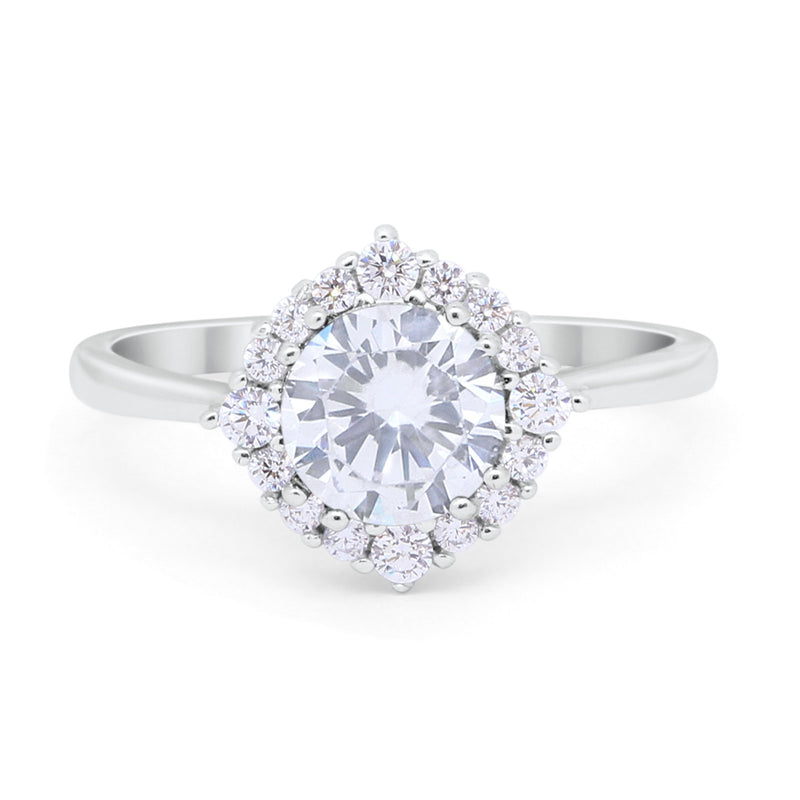 Floral Art Deco Wedding Engagement Bridal Ring Round Cubic Zirconia 925 Sterling Silver