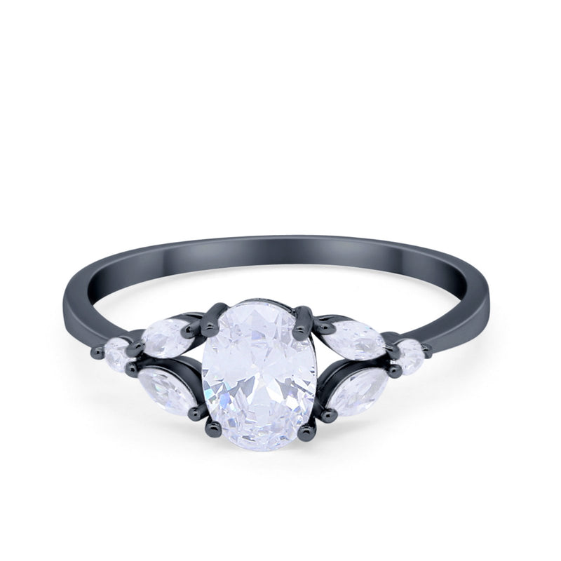 Oval Art Deco Wedding Engagement Ring Marquise Cubic Zirconia 925 Sterling Silver