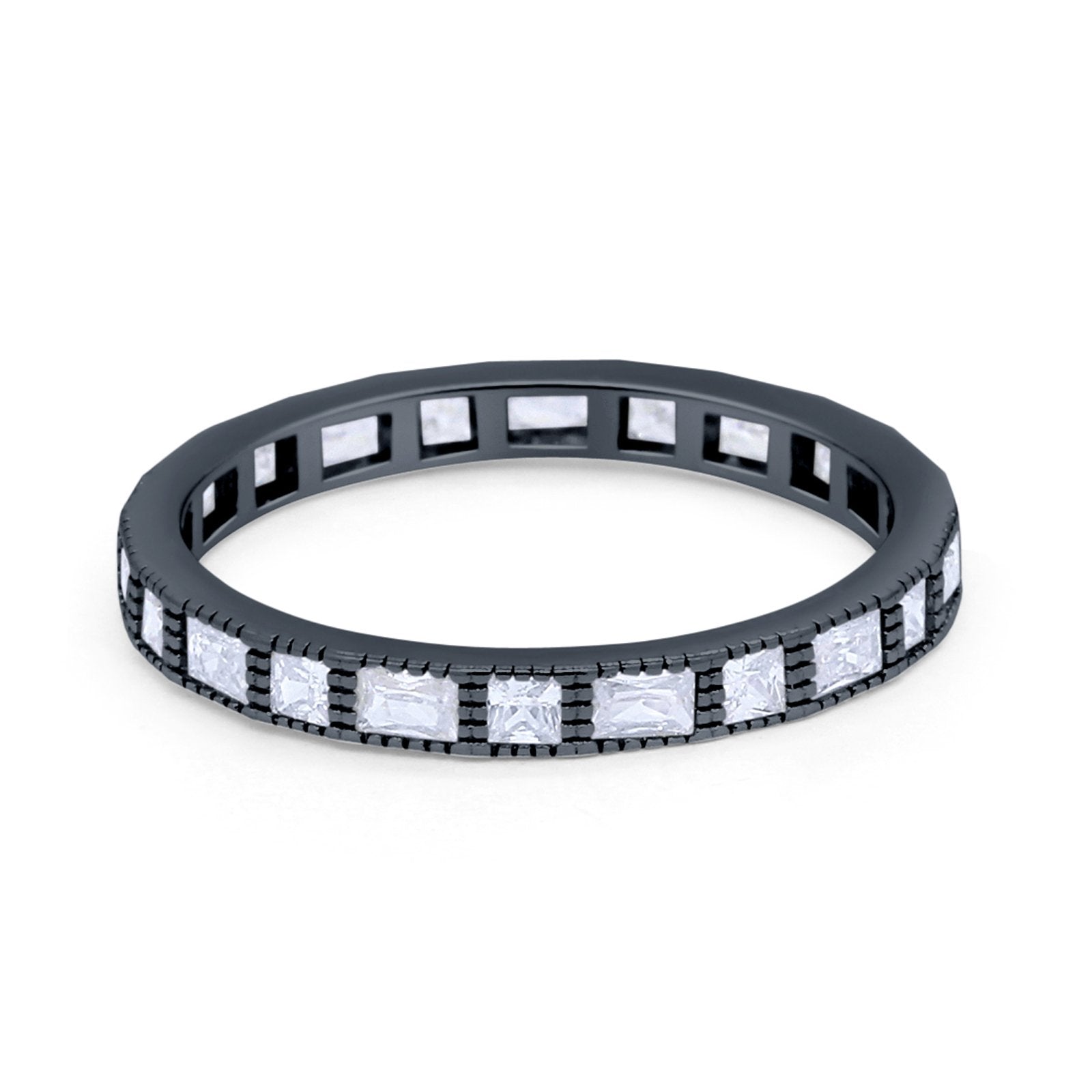 Stacking Stackable Wedding Band Art Deco Round Cubic Zirconia 925 Sterling Silver