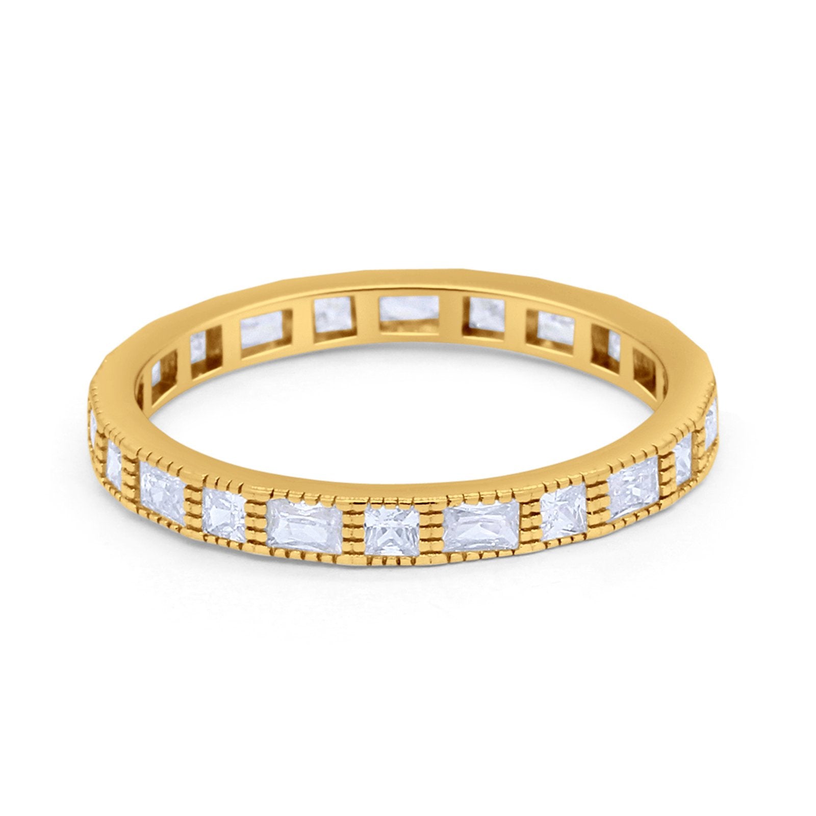 Stacking Stackable Wedding Band Art Deco Round Cubic Zirconia 925 Sterling Silver