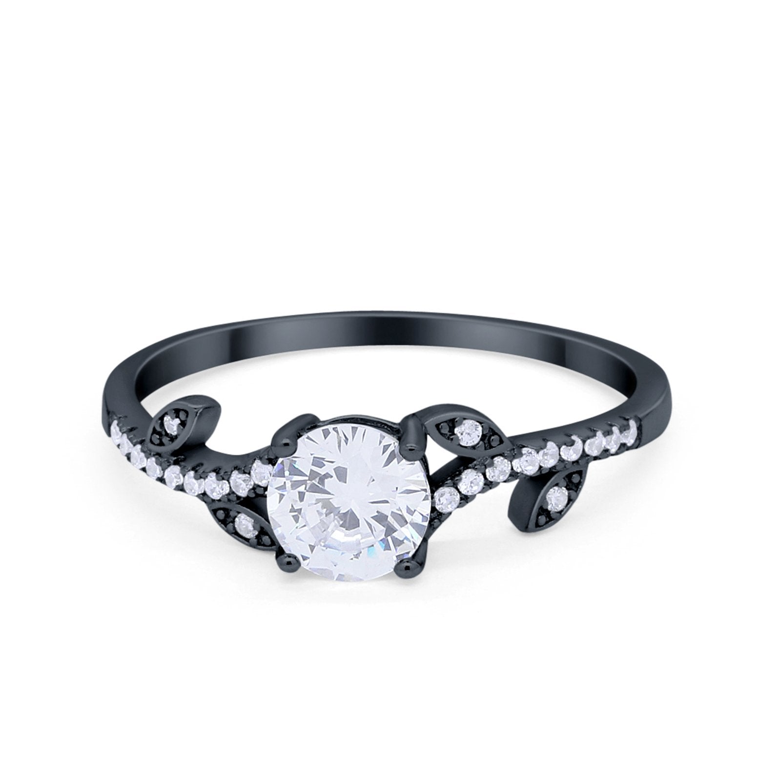 Floral Art Deco Wedding Engagement Bridal Ring Round Cubic Zirconia 925 Sterling Silver