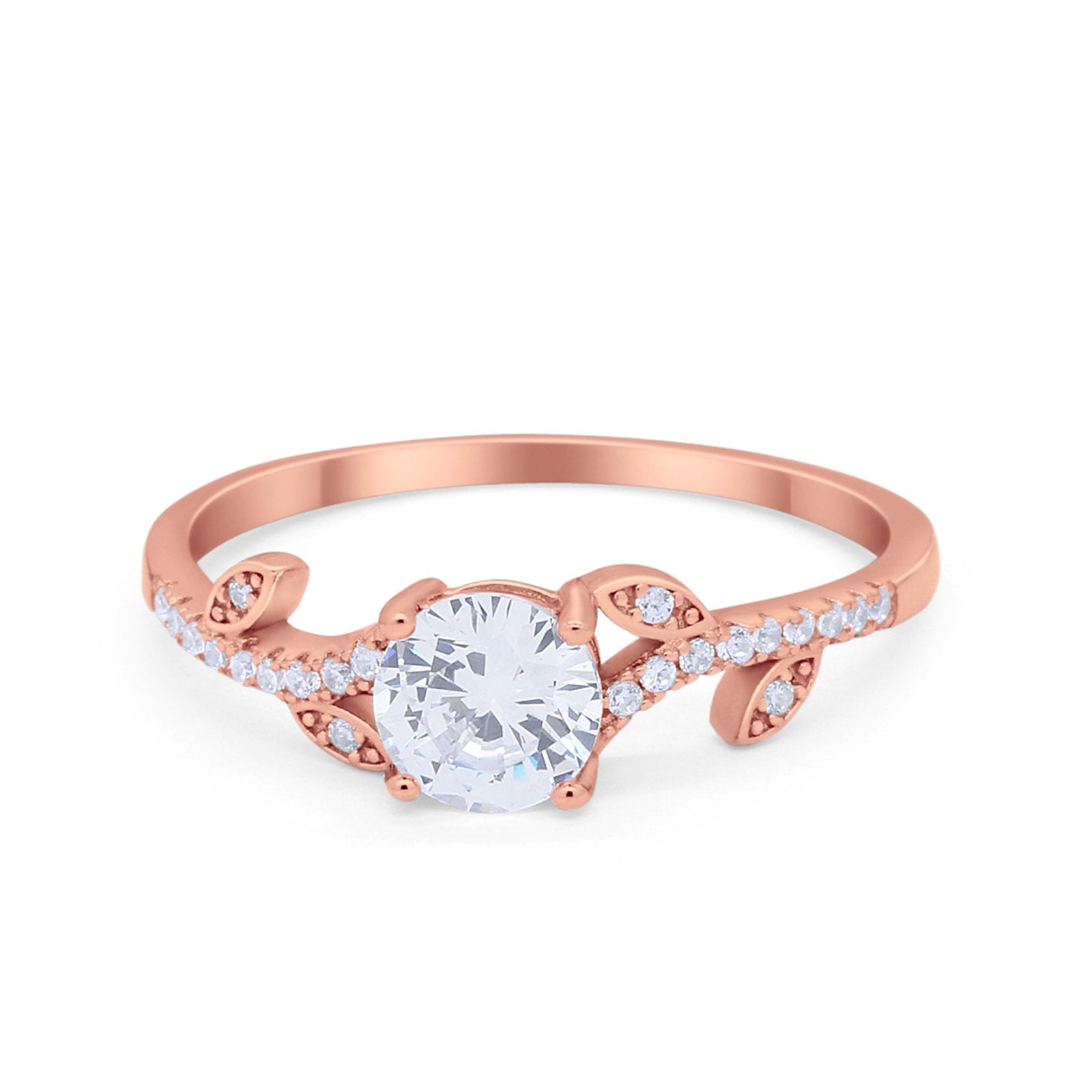 Floral Art Deco Wedding Engagement Bridal Ring Round Cubic Zirconia 925 Sterling Silver