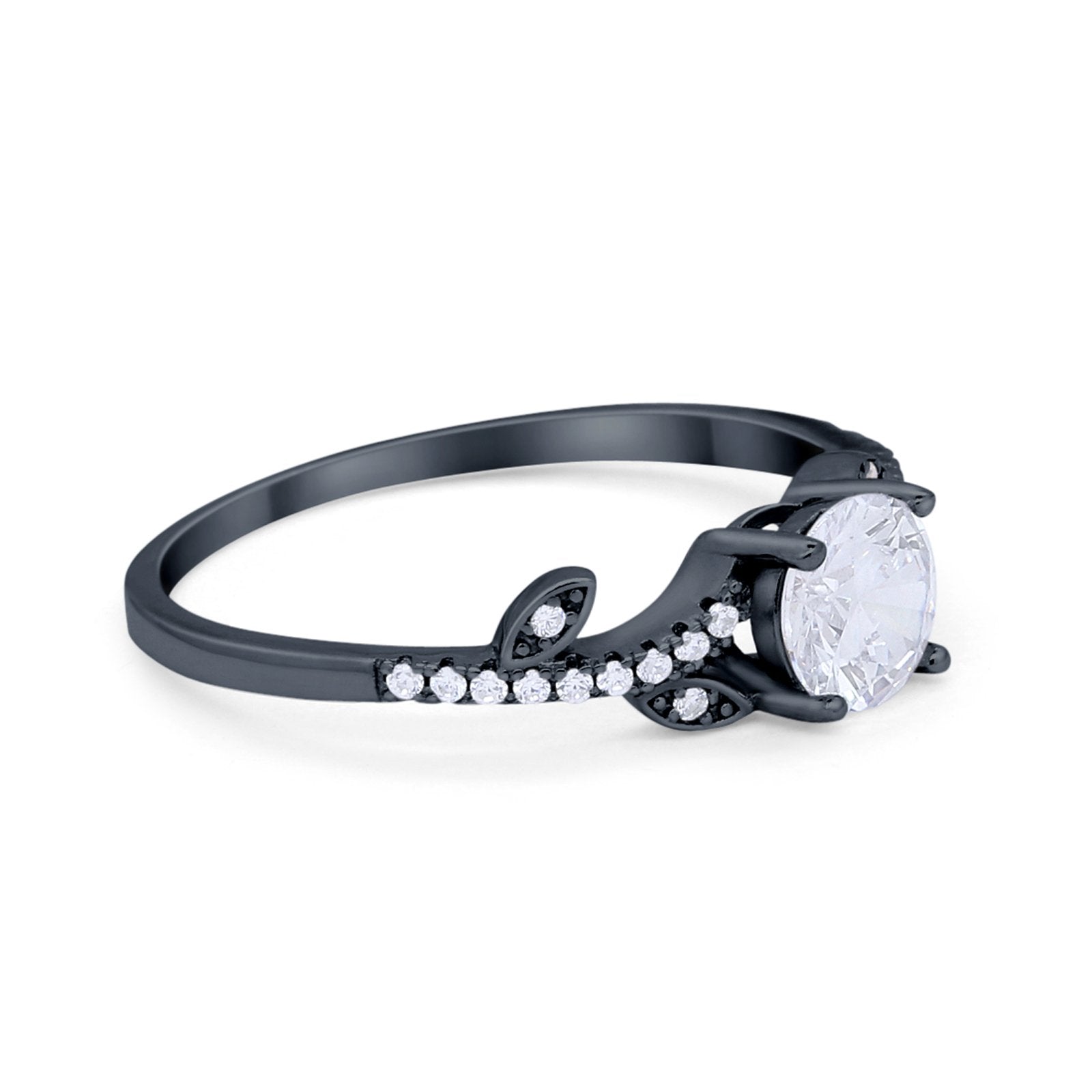 Floral Art Deco Wedding Engagement Bridal Ring Round Cubic Zirconia 925 Sterling Silver