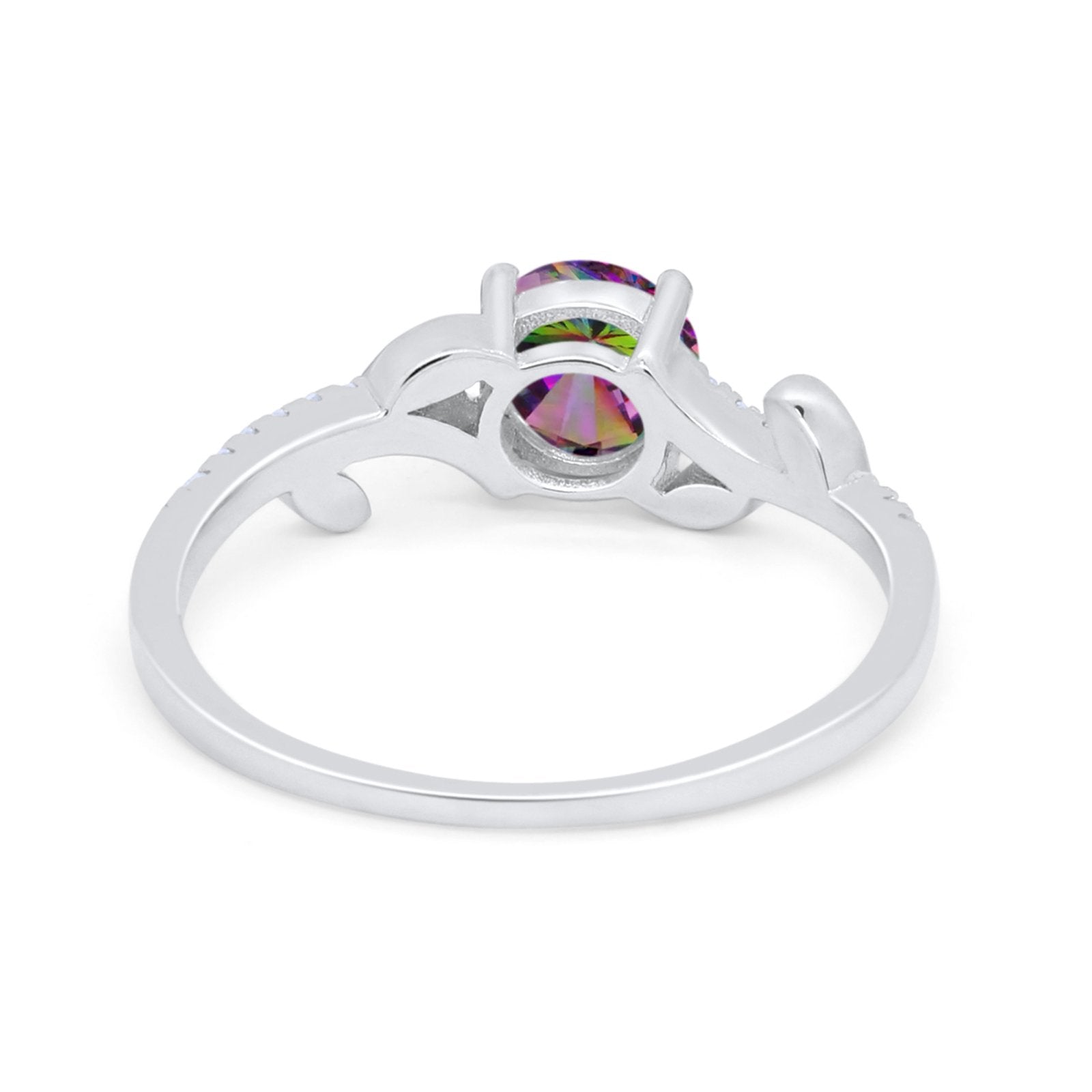 Floral Art Deco Wedding Engagement Bridal Ring Round Cubic Zirconia 925 Sterling Silver