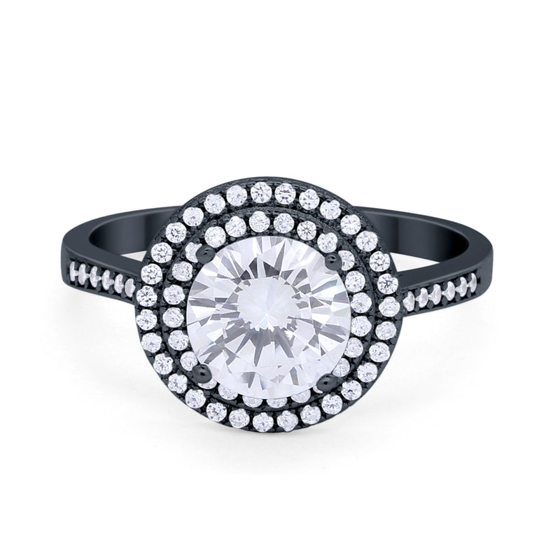 Halo Vintage Style Wedding Engagement Ring Round Cubic Zirconia 925 Sterling Silver