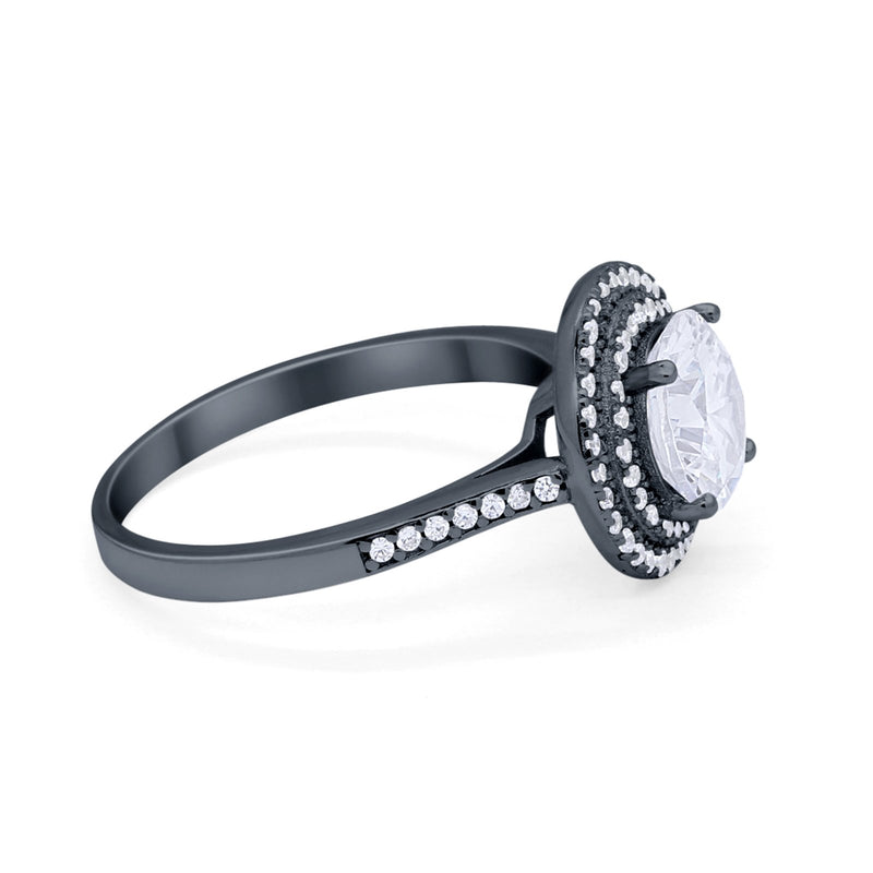 Halo Vintage Style Wedding Engagement Ring Round Cubic Zirconia 925 Sterling Silver