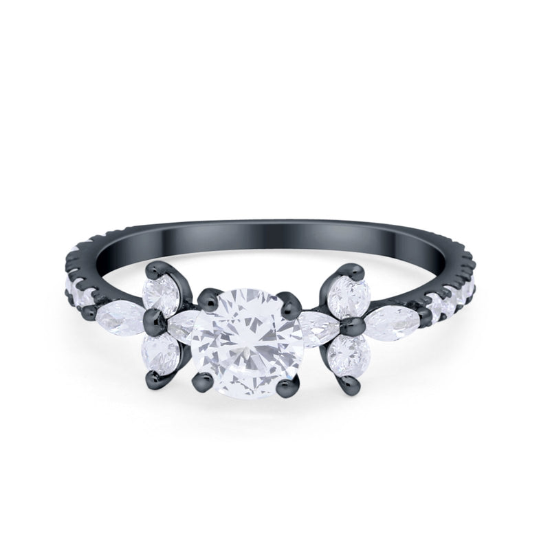 Art Deco Wedding Engagement Ring Marquise Round Cubic Zirconia 925 Sterling Silver