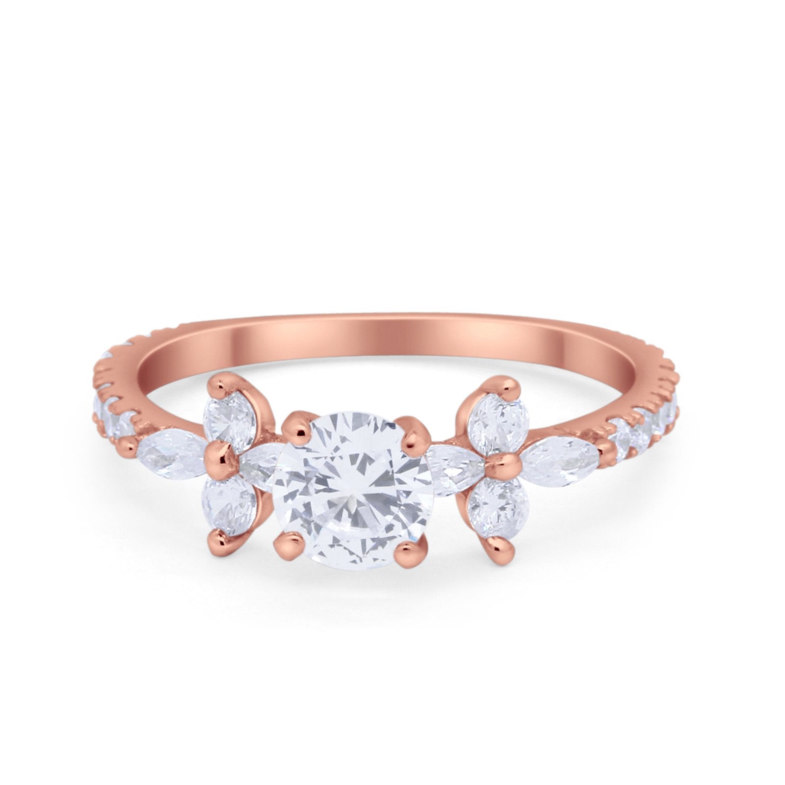 Art Deco Wedding Engagement Ring Marquise Round Cubic Zirconia 925 Sterling Silver