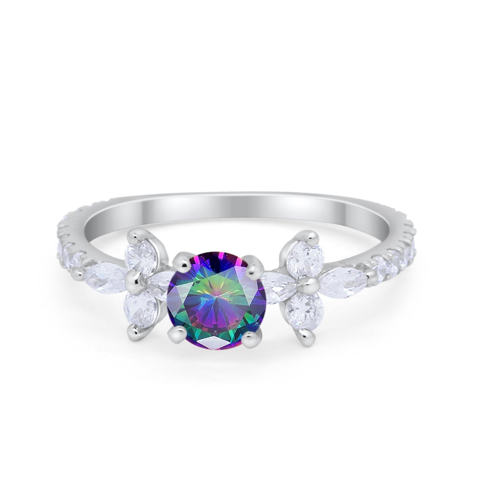 Art Deco Wedding Engagement Ring Marquise Round Cubic Zirconia 925 Sterling Silver