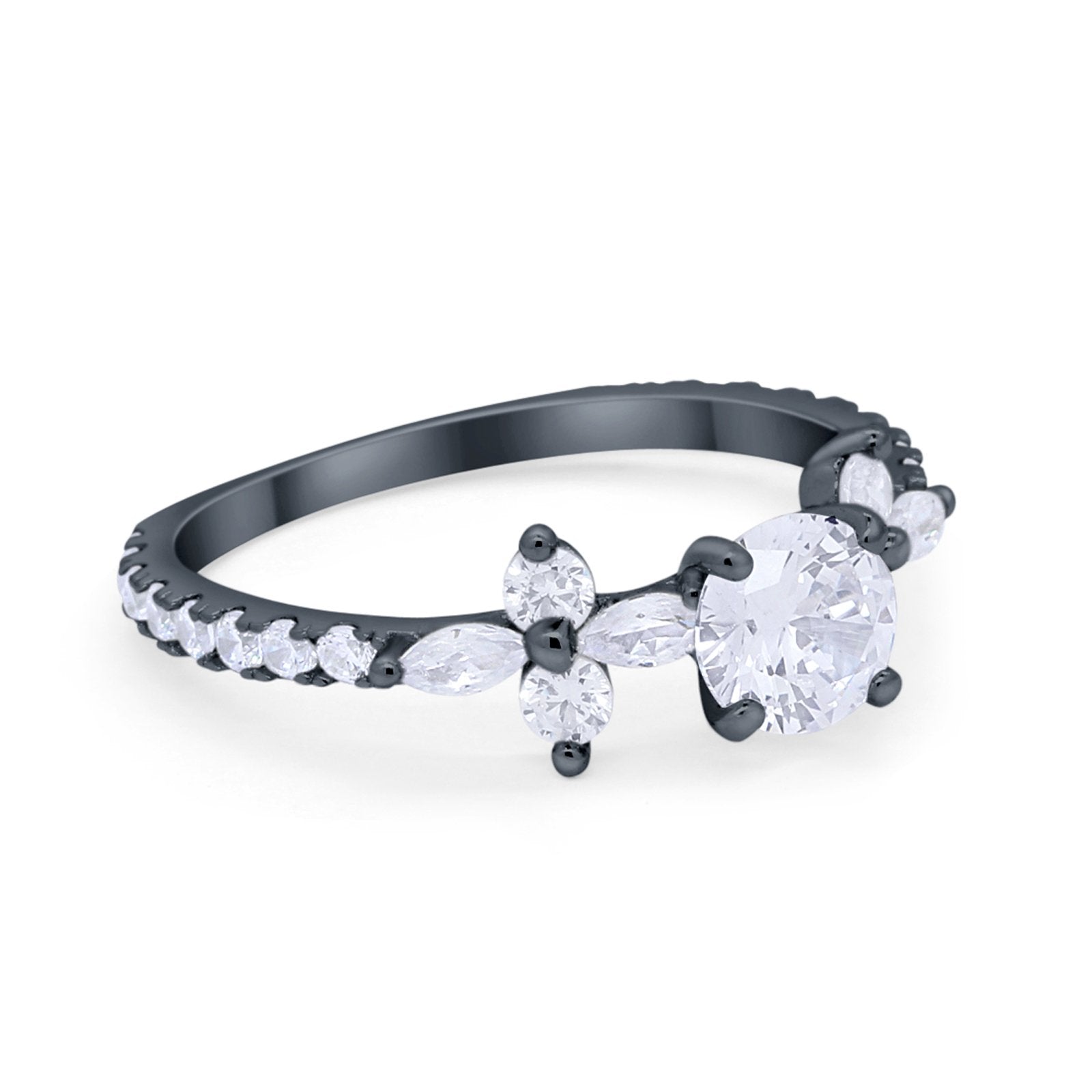 Art Deco Wedding Engagement Ring Marquise Round Cubic Zirconia 925 Sterling Silver