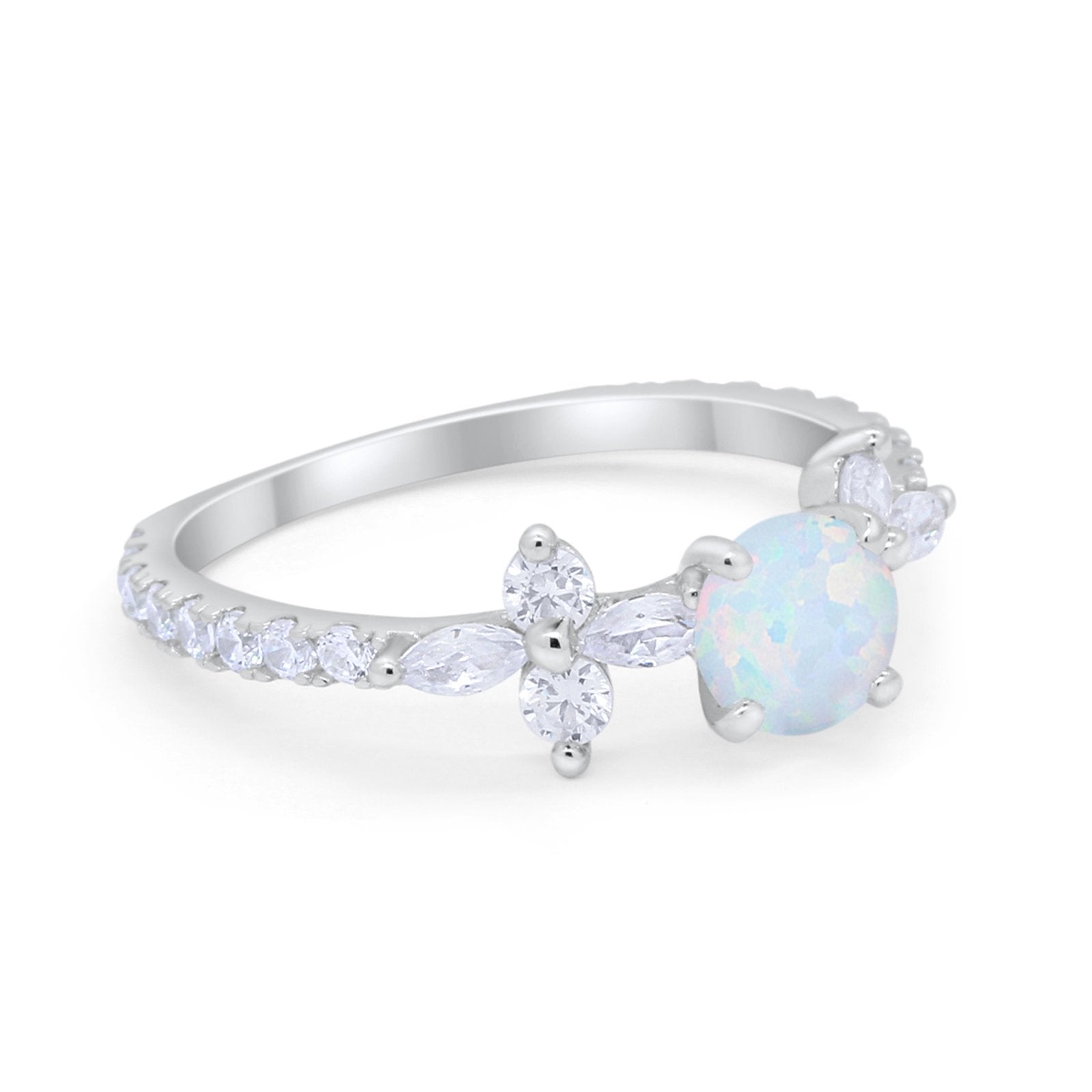 Art Deco Wedding Engagement Ring Marquise Round Cubic Zirconia 925 Sterling Silver