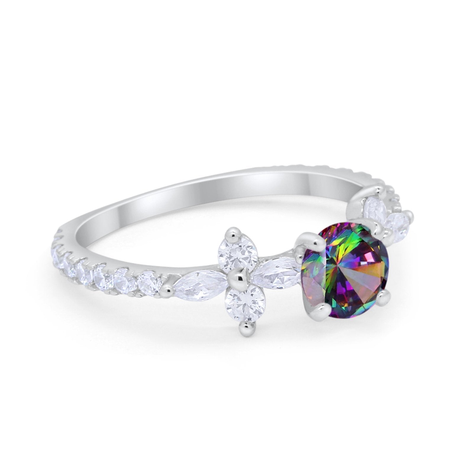 Art Deco Wedding Engagement Ring Marquise Round Cubic Zirconia 925 Sterling Silver