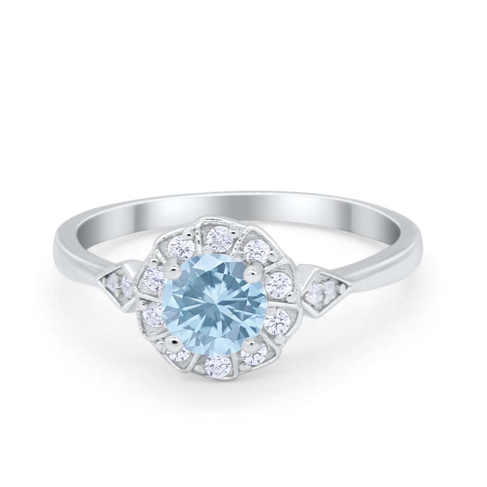 Halo Wedding Engagement Vintage Style Bridal Ring Round Cubic Zirconia 925 Sterling Silver