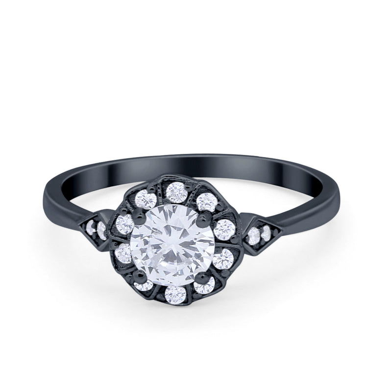 Halo Wedding Engagement Vintage Style Bridal Ring Round Cubic Zirconia 925 Sterling Silver