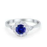 Halo Wedding Engagement Vintage Style Bridal Ring Round Cubic Zirconia 925 Sterling Silver