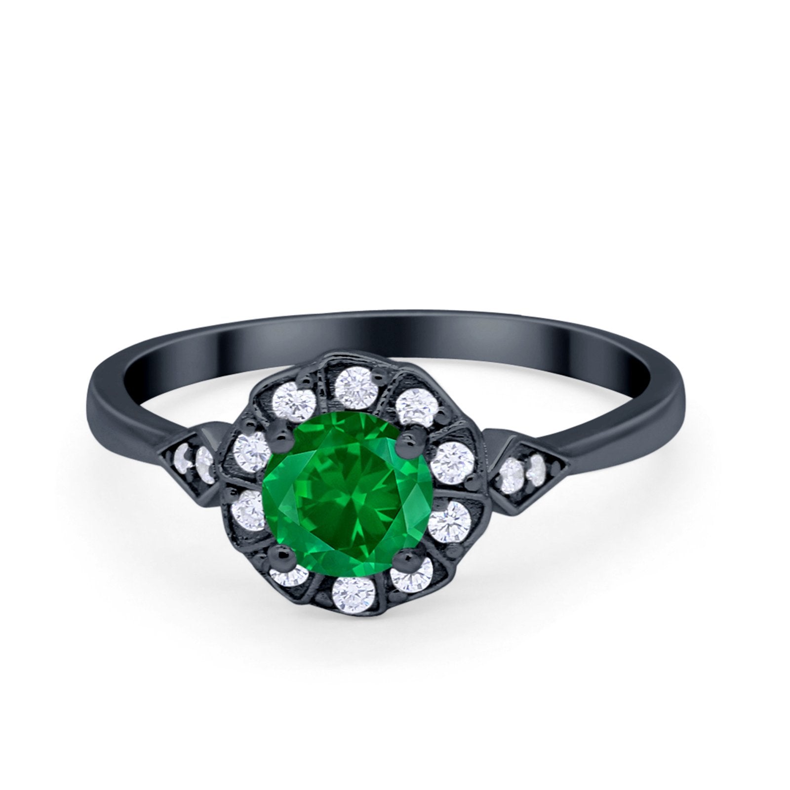 Halo Wedding Engagement Vintage Style Bridal Ring Round Cubic Zirconia 925 Sterling Silver
