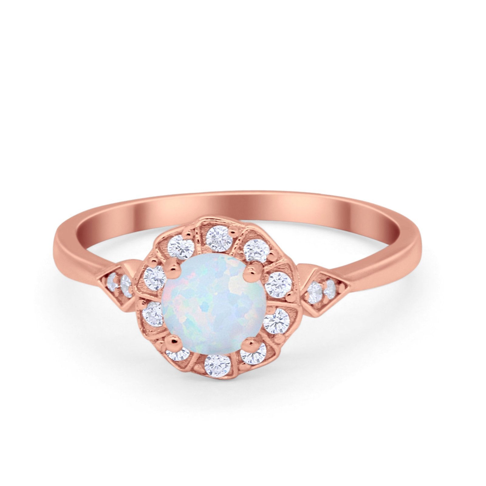 Halo Wedding Engagement Vintage Style Bridal Ring Round Cubic Zirconia 925 Sterling Silver