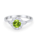 Halo Wedding Engagement Vintage Style Bridal Ring Round Cubic Zirconia 925 Sterling Silver