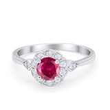 Halo Wedding Engagement Vintage Style Bridal Ring Round Cubic Zirconia 925 Sterling Silver