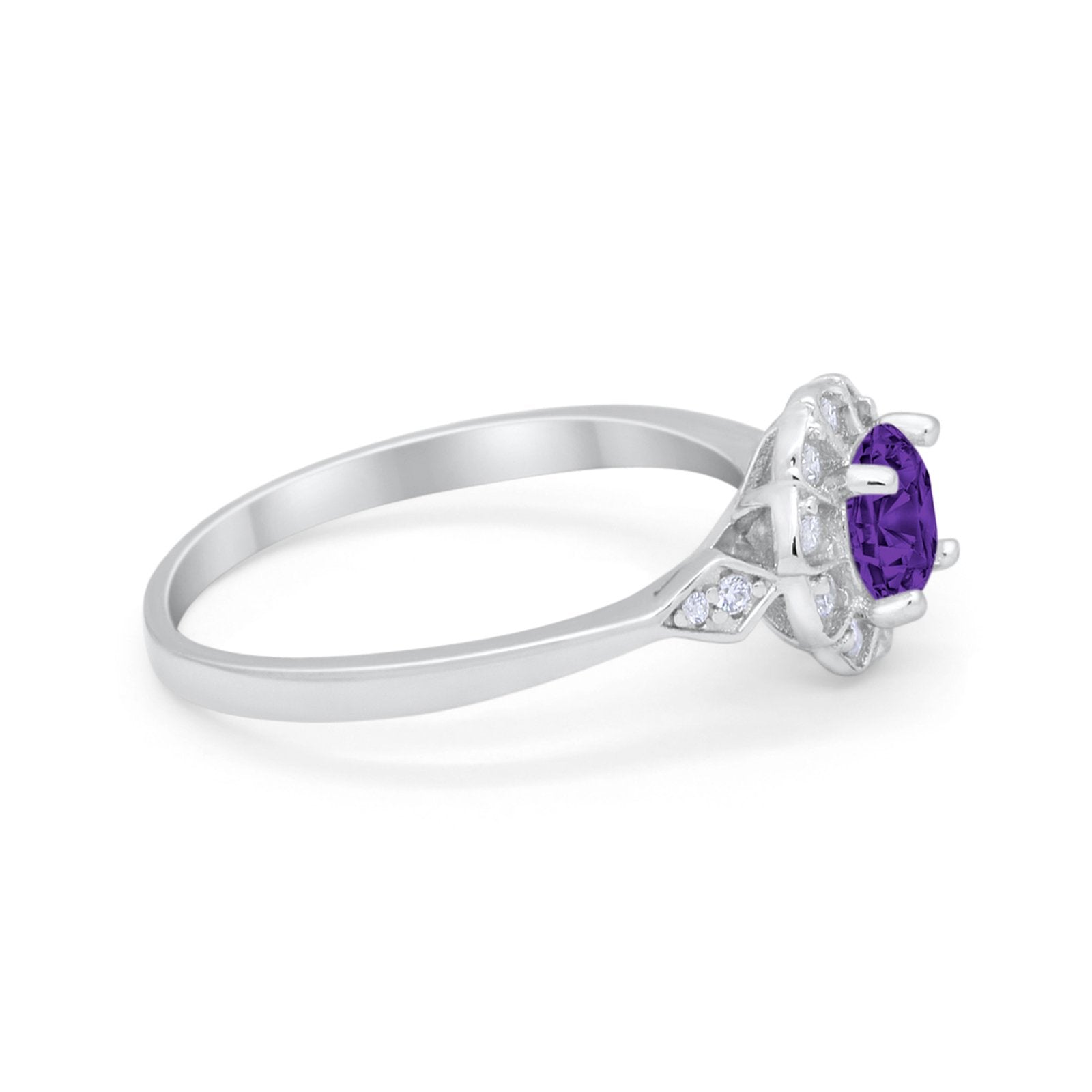 Halo Wedding Engagement Vintage Style Bridal Ring Round Cubic Zirconia 925 Sterling Silver