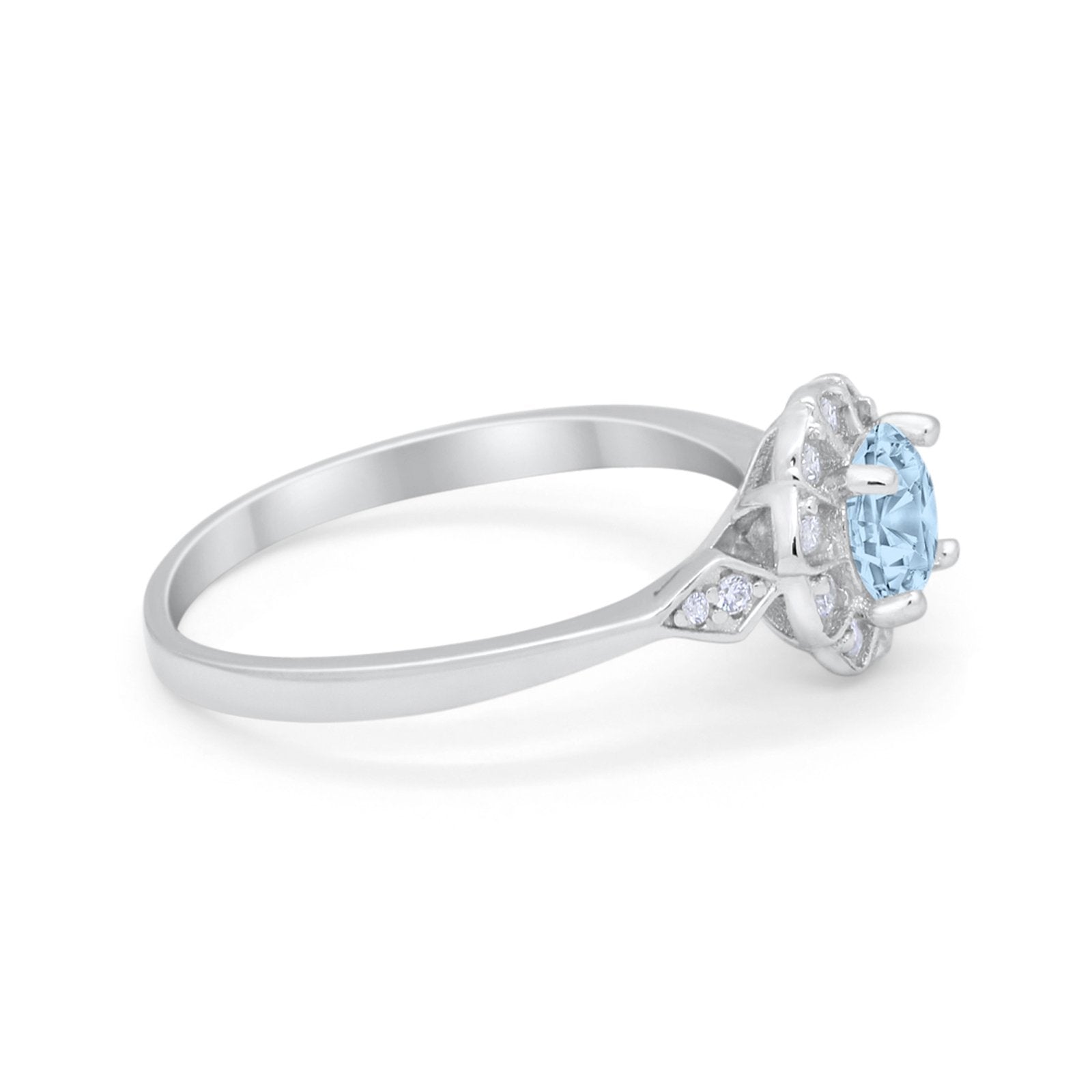 Halo Wedding Engagement Vintage Style Bridal Ring Round Cubic Zirconia 925 Sterling Silver