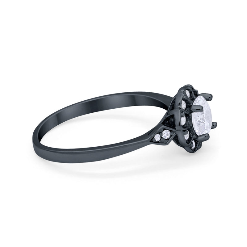 Halo Wedding Engagement Vintage Style Bridal Ring Round Cubic Zirconia 925 Sterling Silver