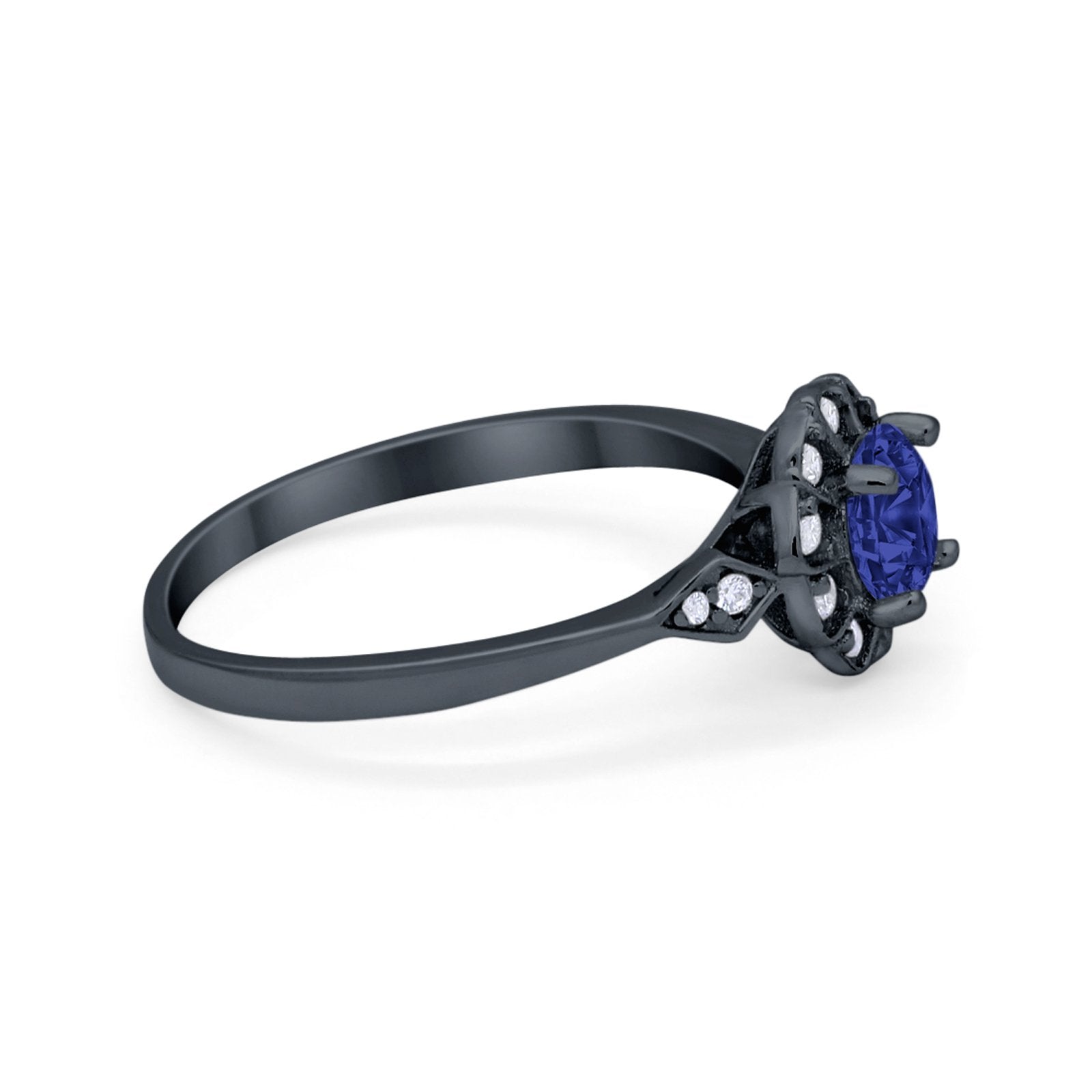Halo Wedding Engagement Vintage Style Bridal Ring Round Cubic Zirconia 925 Sterling Silver