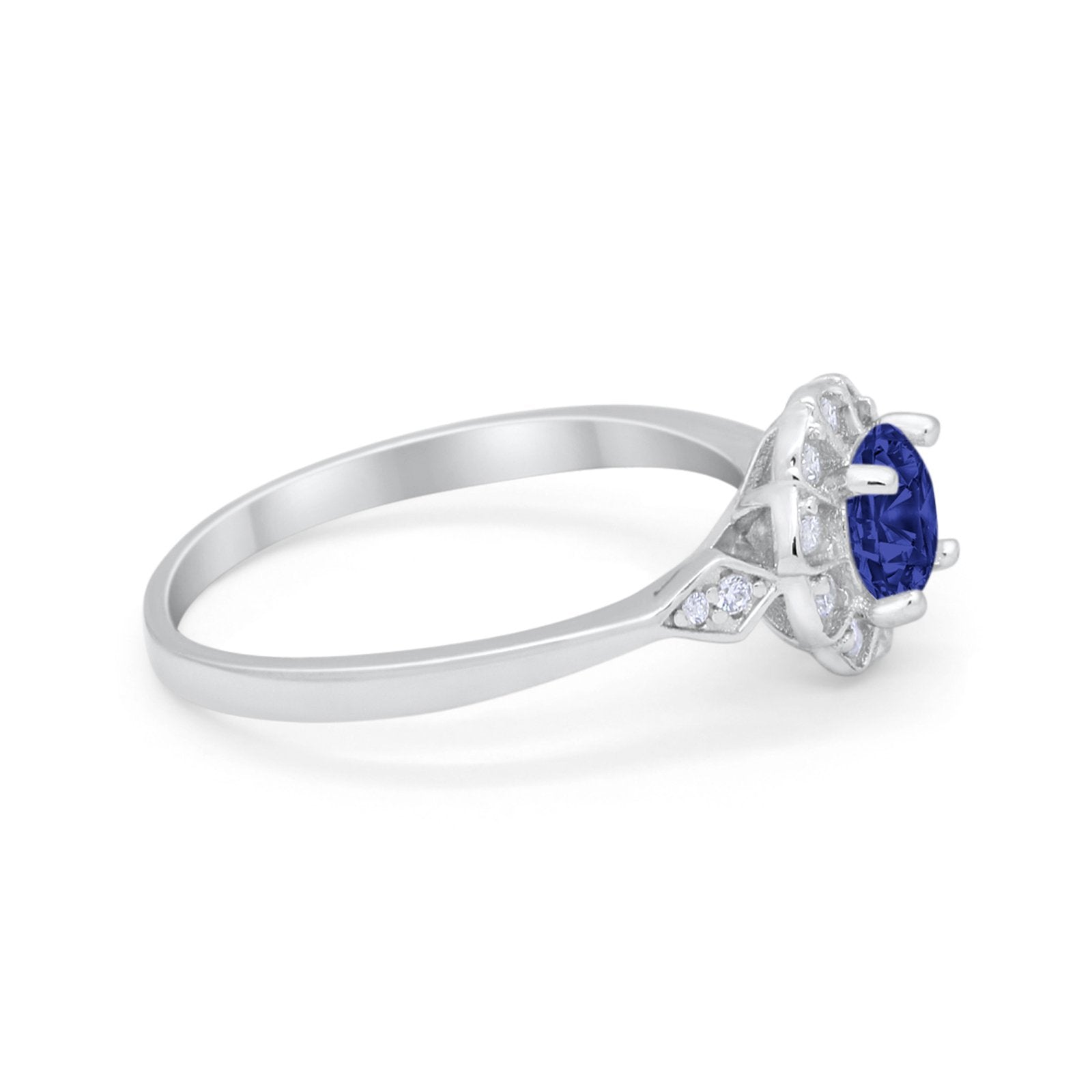 Halo Wedding Engagement Vintage Style Bridal Ring Round Cubic Zirconia 925 Sterling Silver