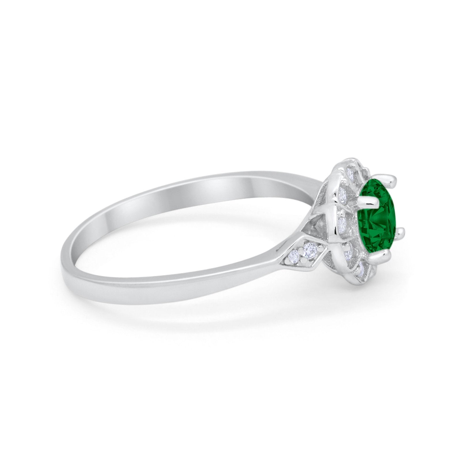 Halo Wedding Engagement Vintage Style Bridal Ring Round Cubic Zirconia 925 Sterling Silver
