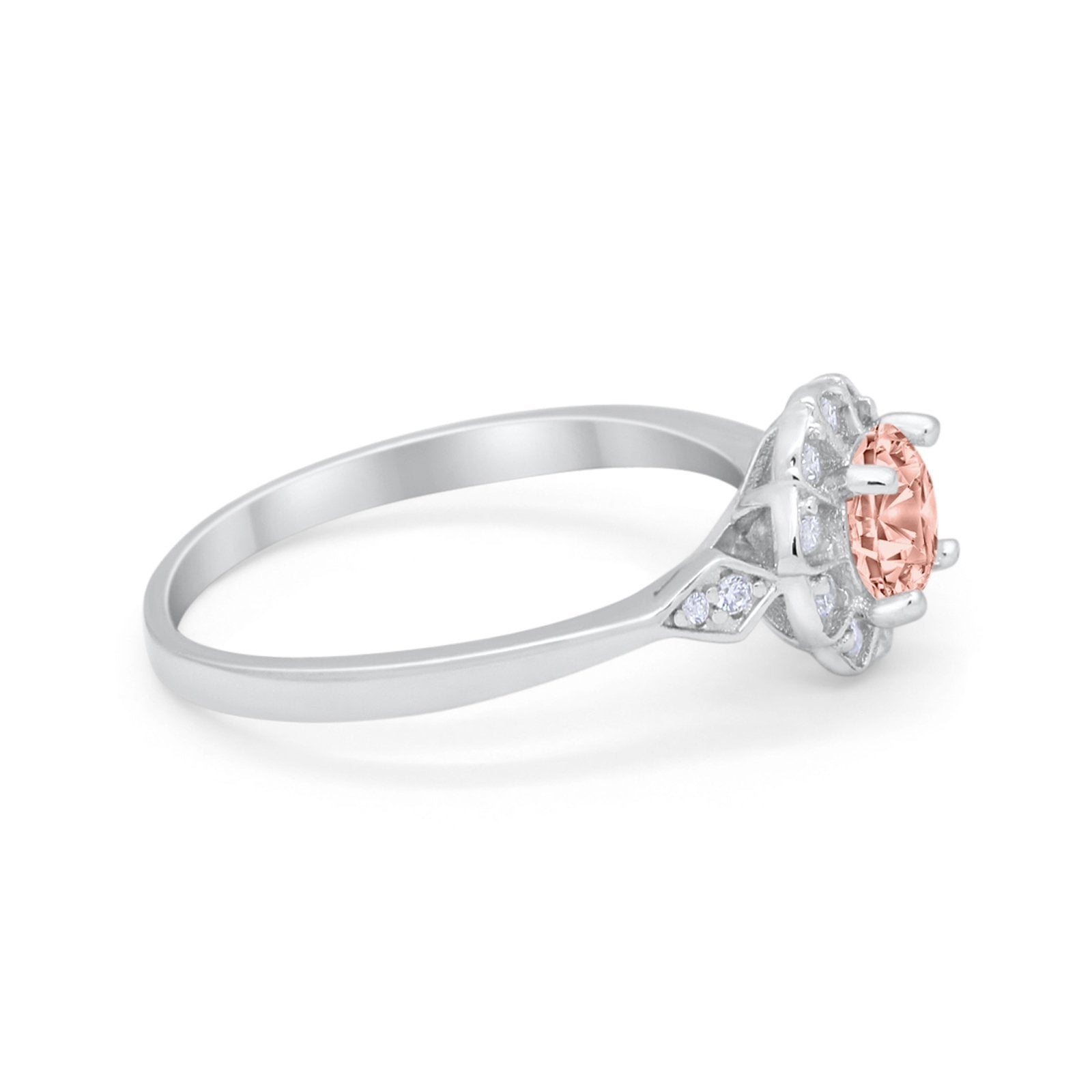Halo Wedding Engagement Vintage Style Bridal Ring Round Cubic Zirconia 925 Sterling Silver