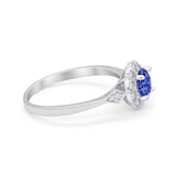 Halo Wedding Engagement Vintage Style Bridal Ring Round Cubic Zirconia 925 Sterling Silver