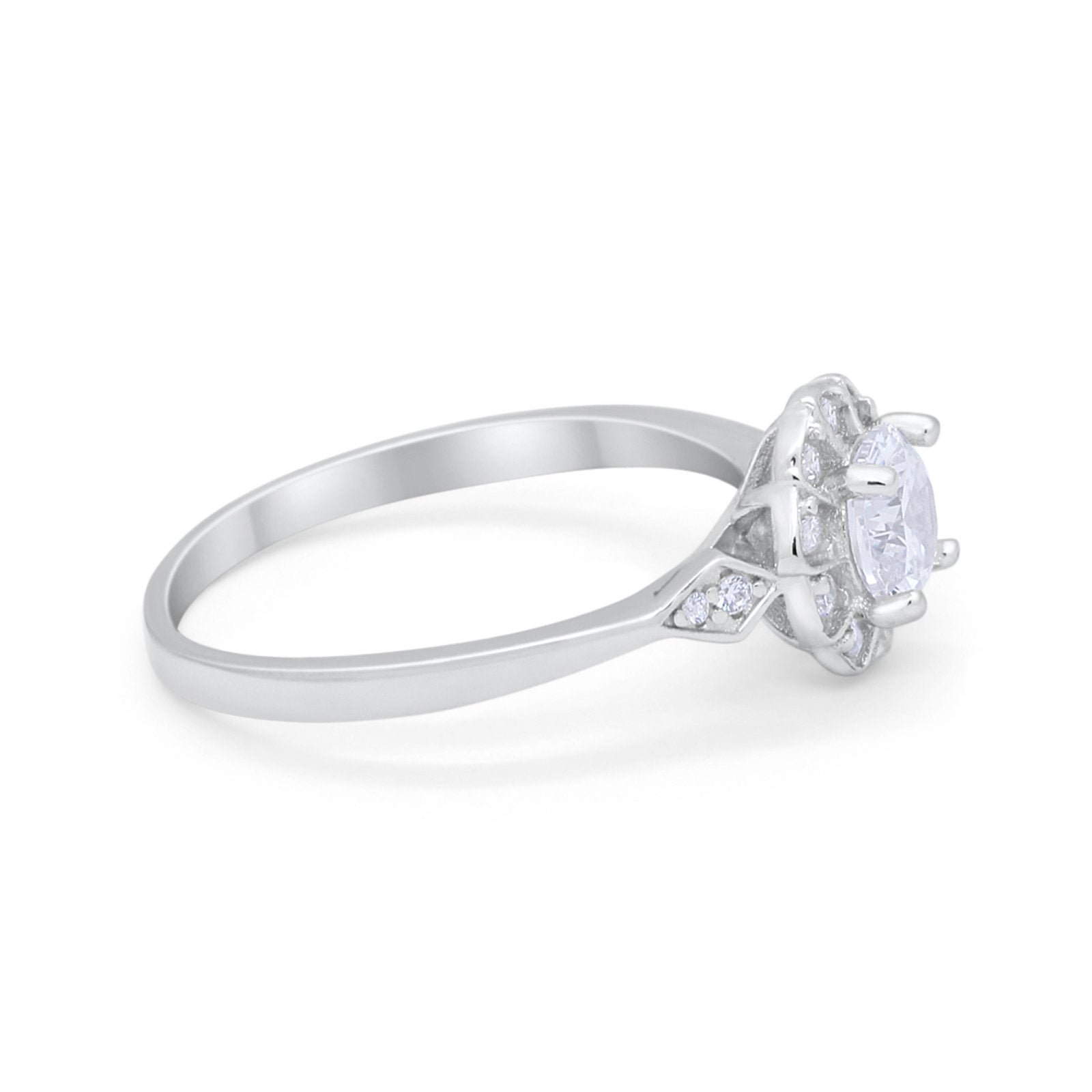 Halo Wedding Engagement Vintage Style Bridal Ring Round Cubic Zirconia 925 Sterling Silver