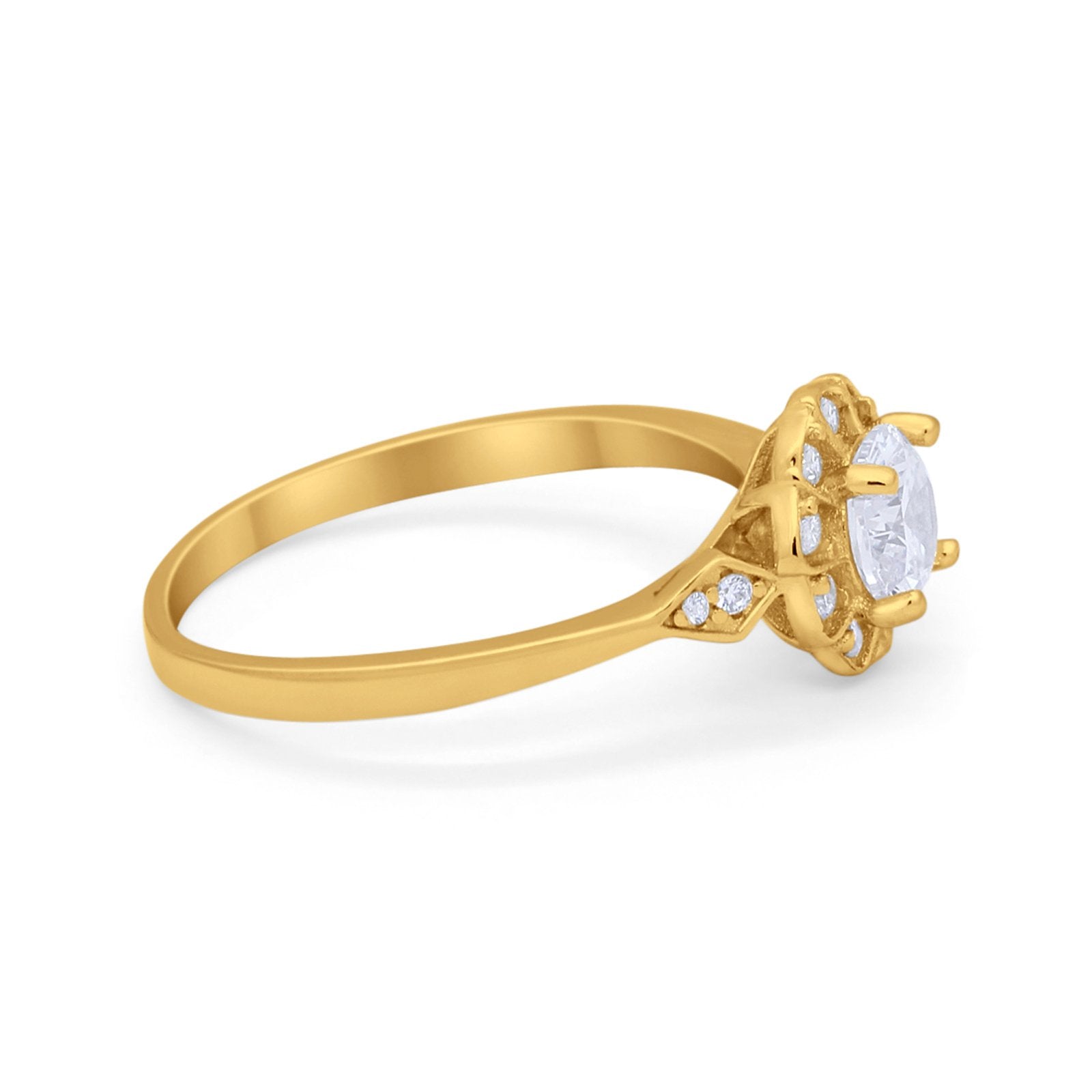 Halo Wedding Engagement Vintage Style Bridal Ring Round Cubic Zirconia 925 Sterling Silver