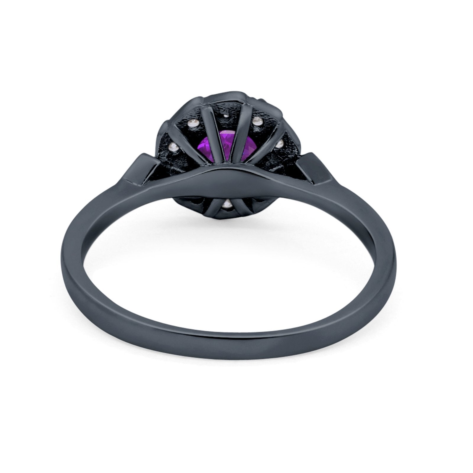 Halo Wedding Engagement Vintage Style Bridal Ring Round Cubic Zirconia 925 Sterling Silver