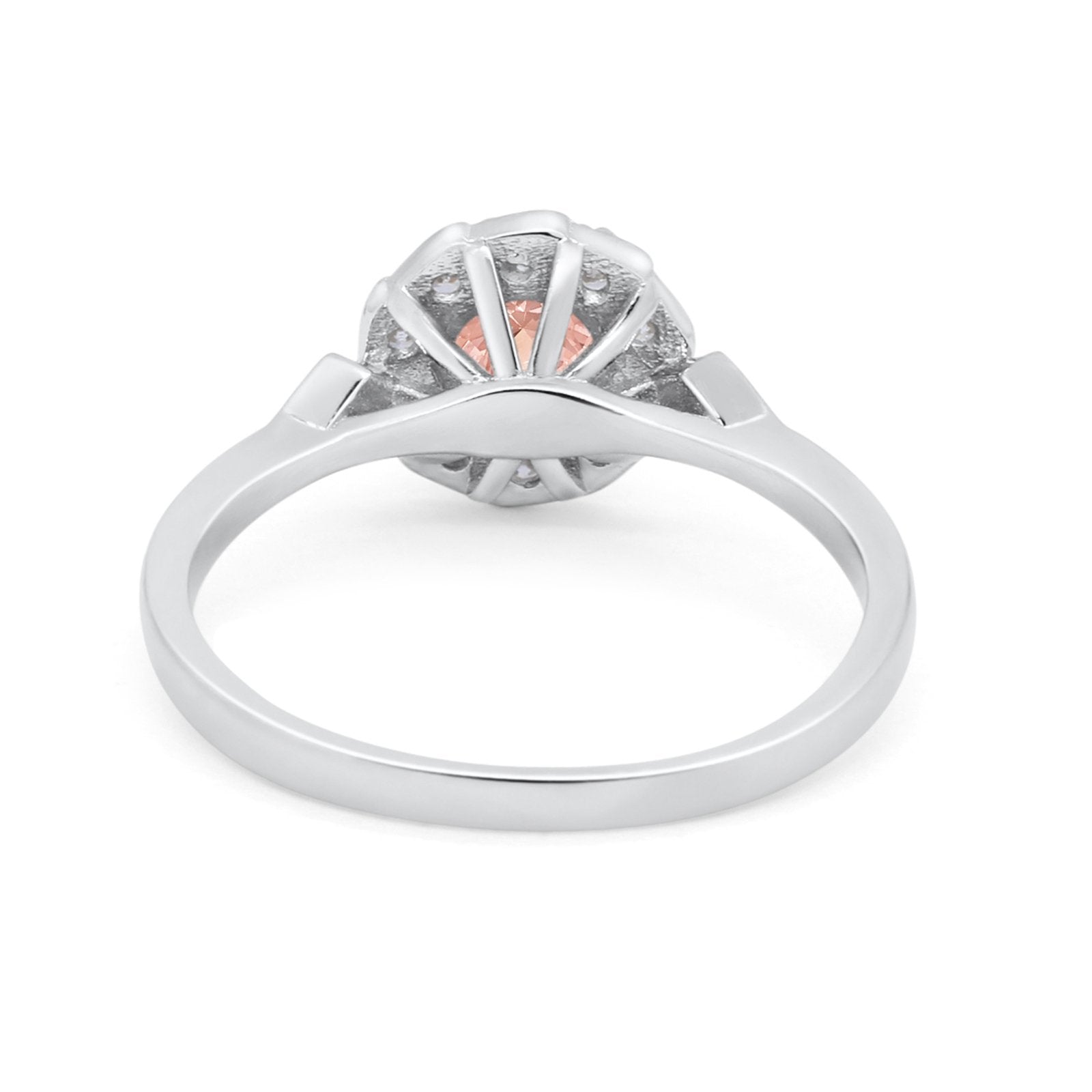 Halo Wedding Engagement Vintage Style Bridal Ring Round Cubic Zirconia 925 Sterling Silver
