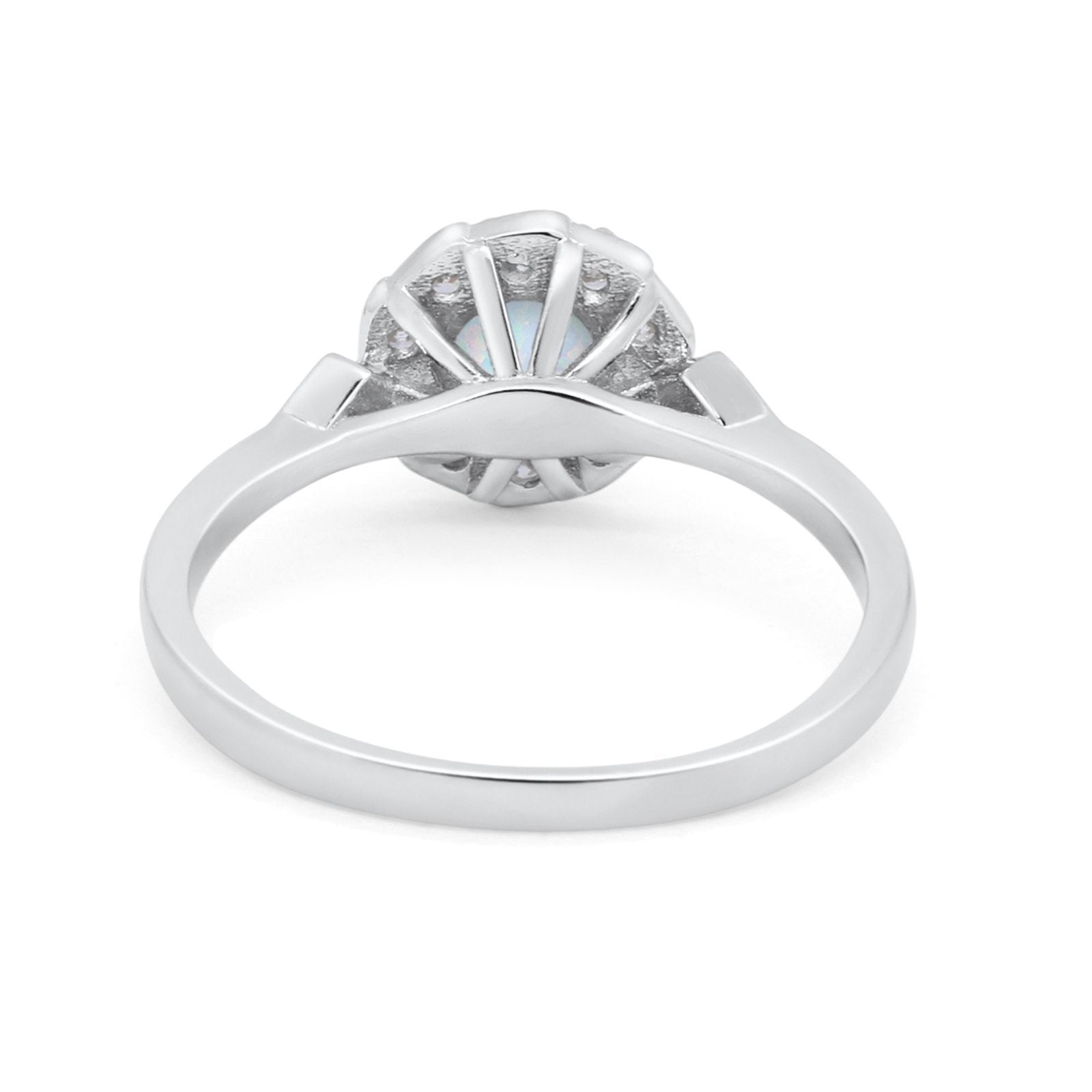 Halo Wedding Engagement Vintage Style Bridal Ring Round Cubic Zirconia 925 Sterling Silver