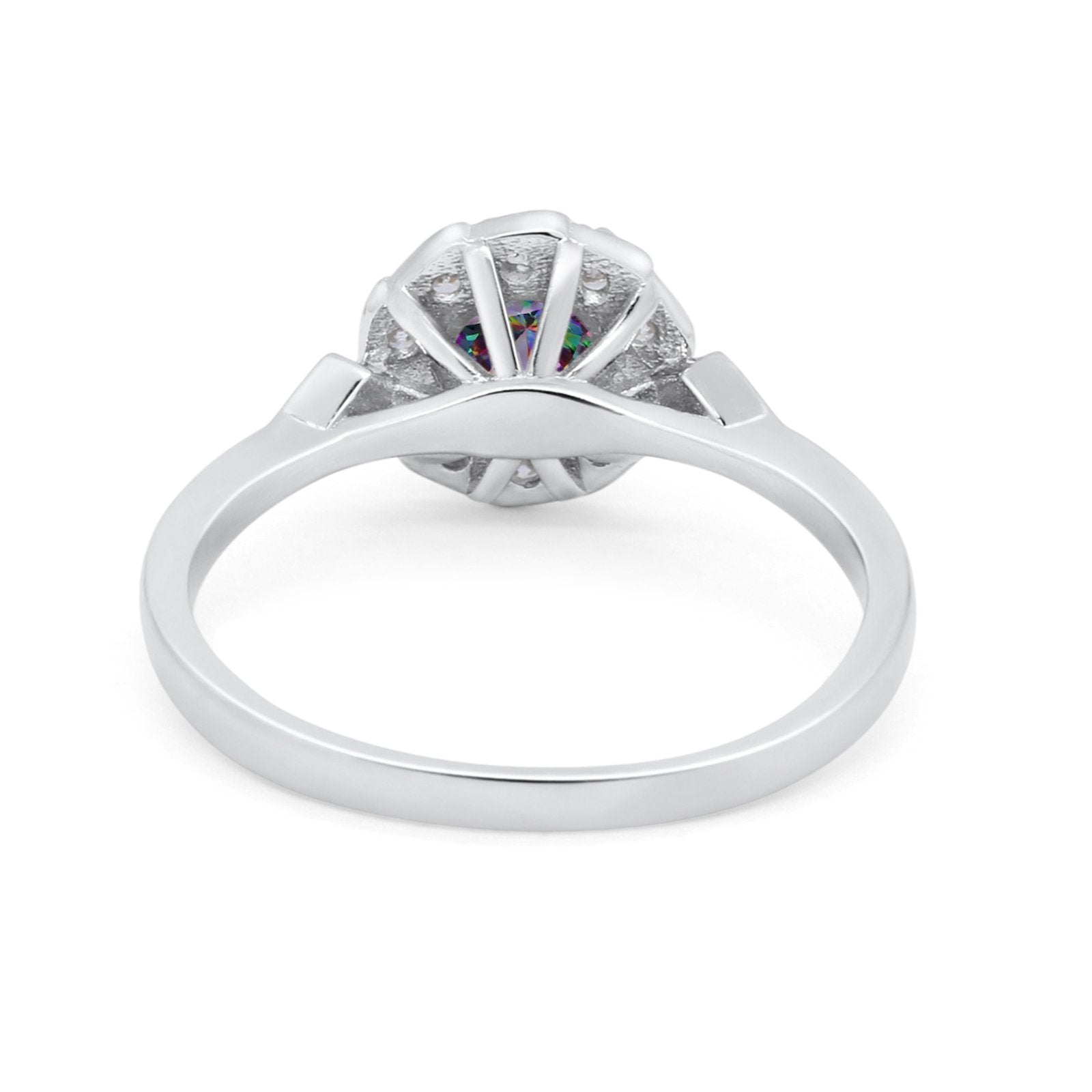 Halo Wedding Engagement Vintage Style Bridal Ring Round Cubic Zirconia 925 Sterling Silver