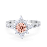 Floral Vintage Style Wedding Engagement Ring Round Cubic Zirconia 925 Sterling Silver