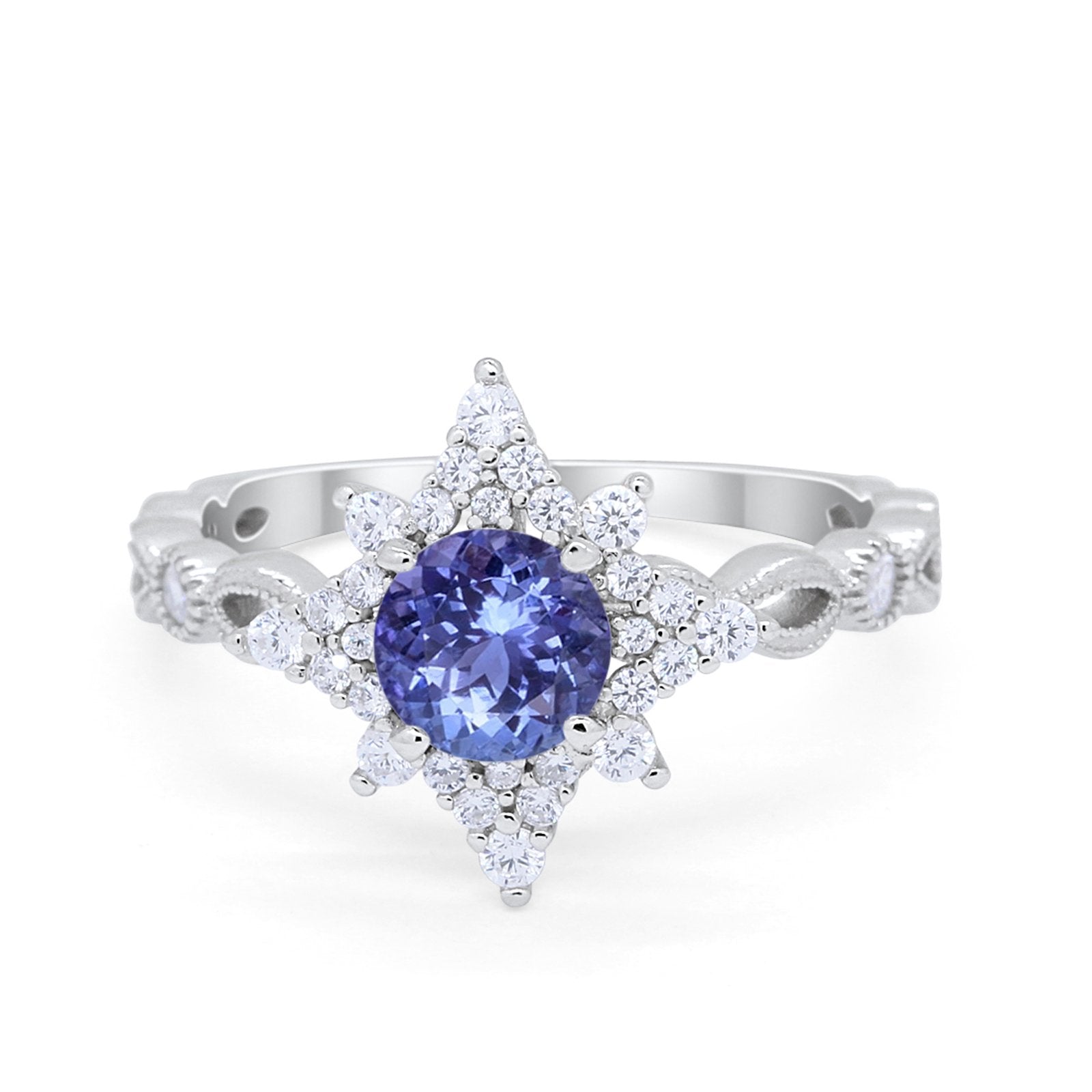 Floral Vintage Style Wedding Engagement Ring Round Cubic Zirconia 925 Sterling Silver