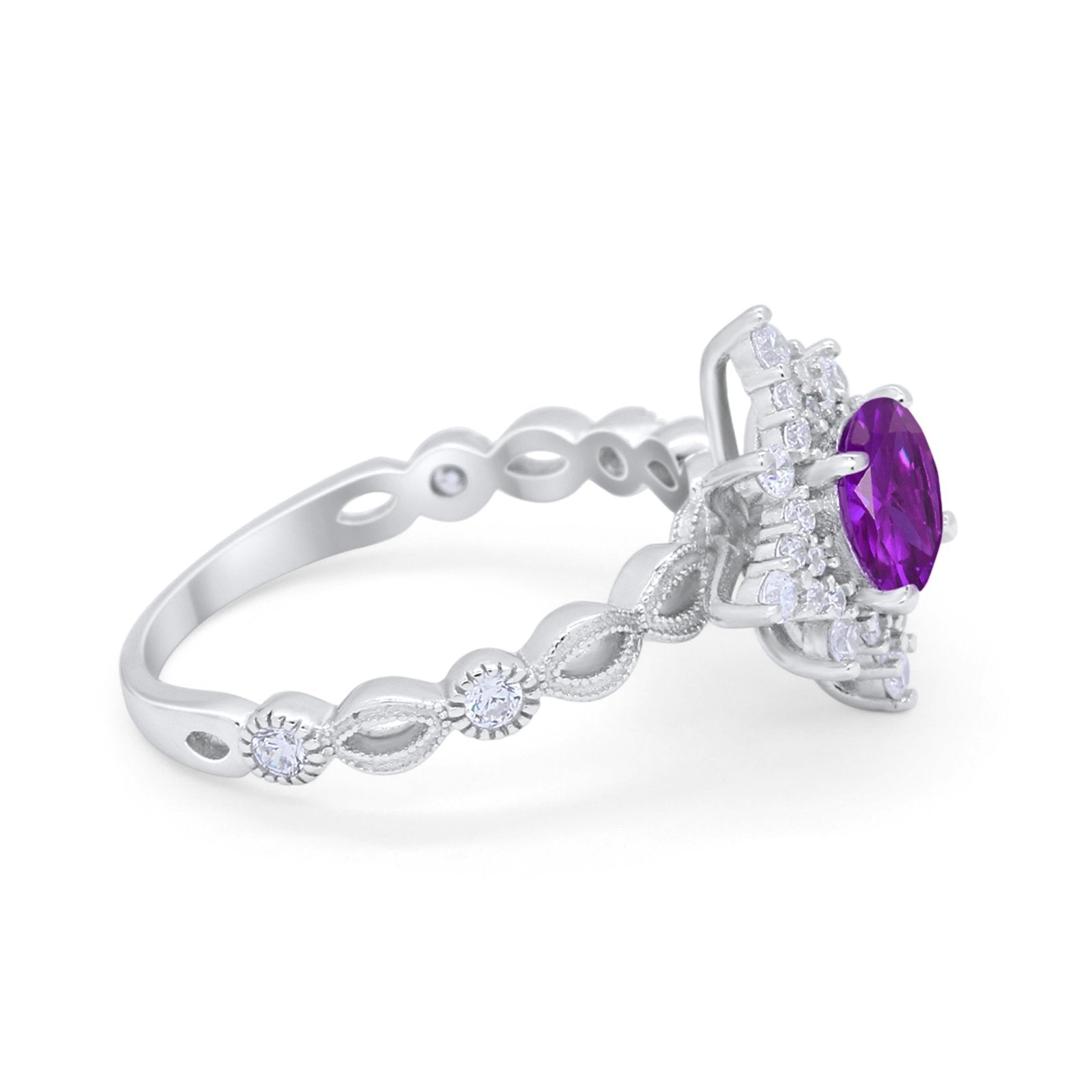 Floral Vintage Style Wedding Engagement Ring Round Cubic Zirconia 925 Sterling Silver