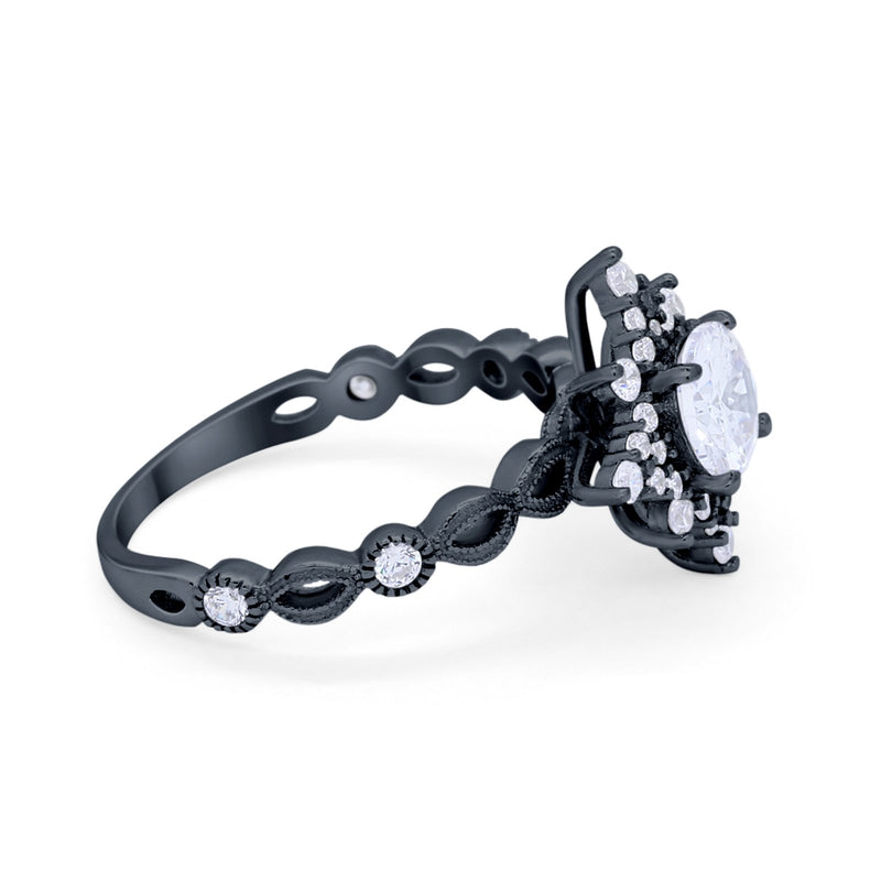 Floral Vintage Style Wedding Engagement Ring Round Cubic Zirconia 925 Sterling Silver