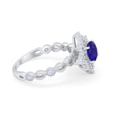 Floral Vintage Style Wedding Engagement Ring Round Cubic Zirconia 925 Sterling Silver