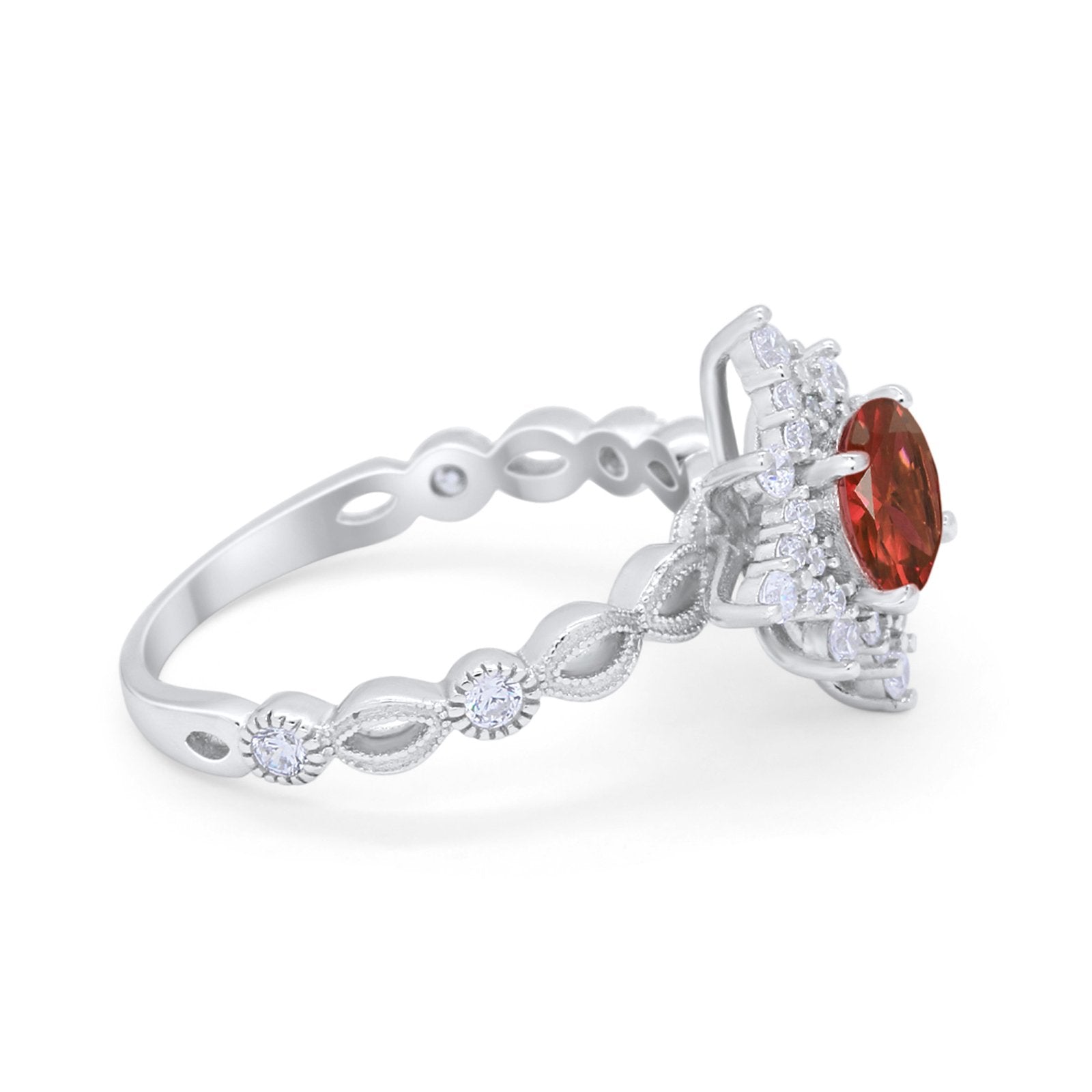 Floral Vintage Style Wedding Engagement Ring Round Cubic Zirconia 925 Sterling Silver