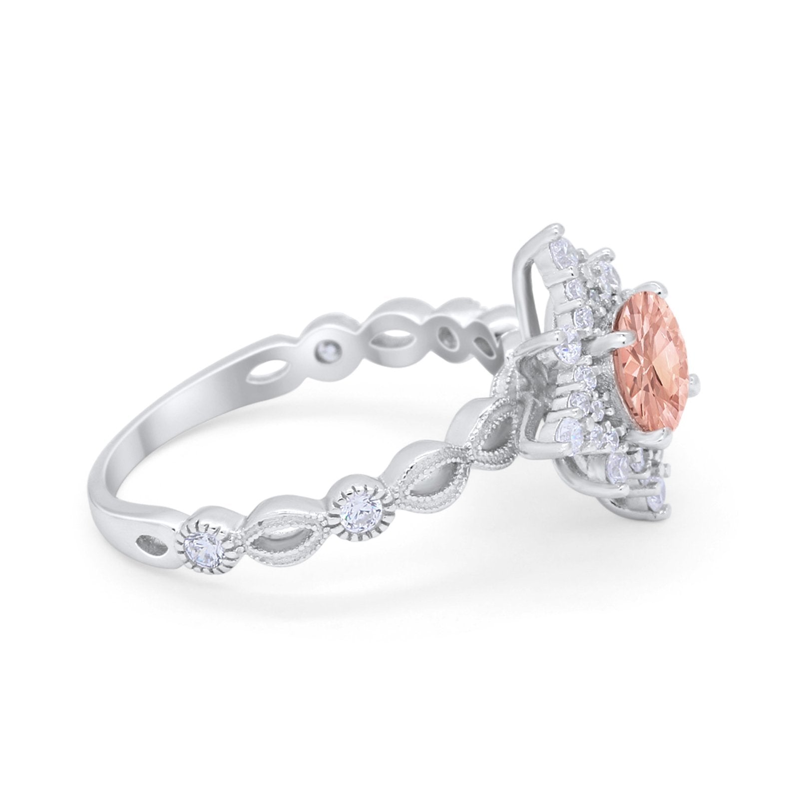 Floral Vintage Style Wedding Engagement Ring Round Cubic Zirconia 925 Sterling Silver