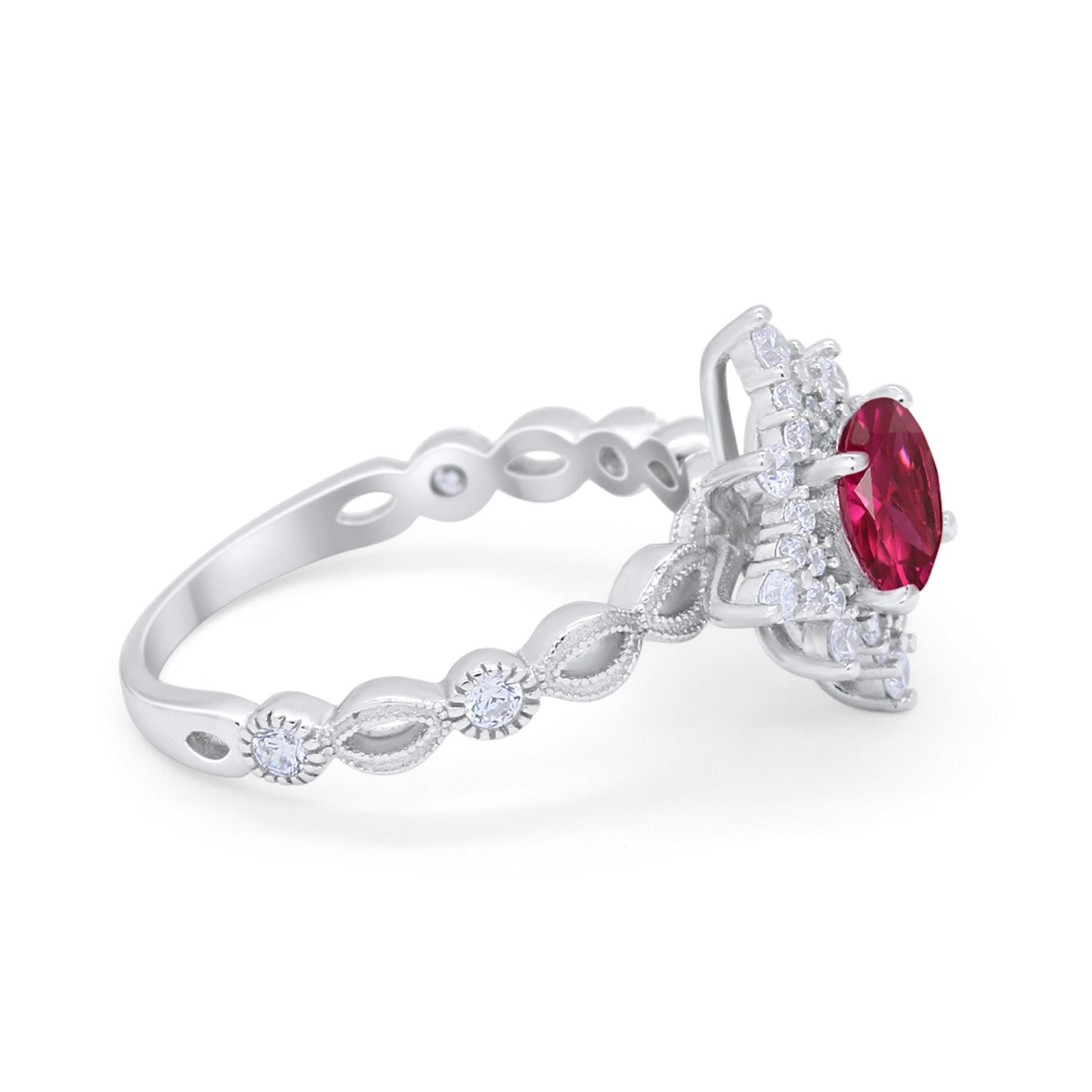 Floral Vintage Style Wedding Engagement Ring Round Cubic Zirconia 925 Sterling Silver